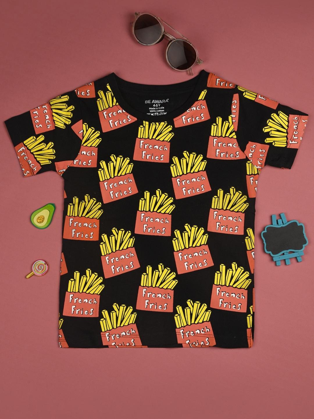

BE AWARA Kids Black Printed T-shirt