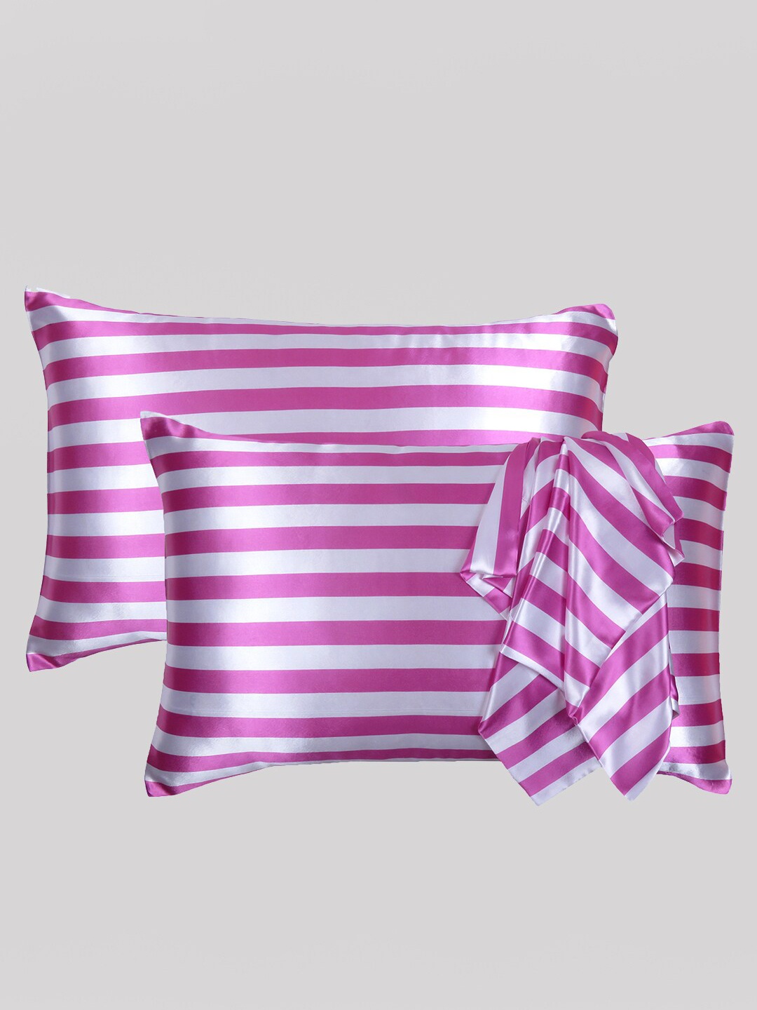 

OUSSUM Set Of 2 Satin Striped Printed Pillow Covers, Pink