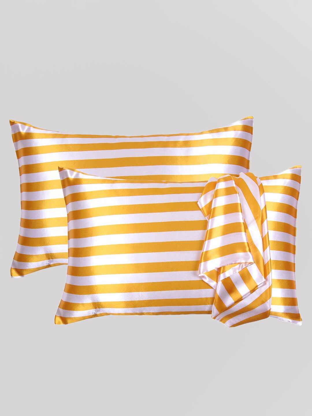 

OUSSUM Unisex Orange & White Set of 2 Striped Pillow Covers