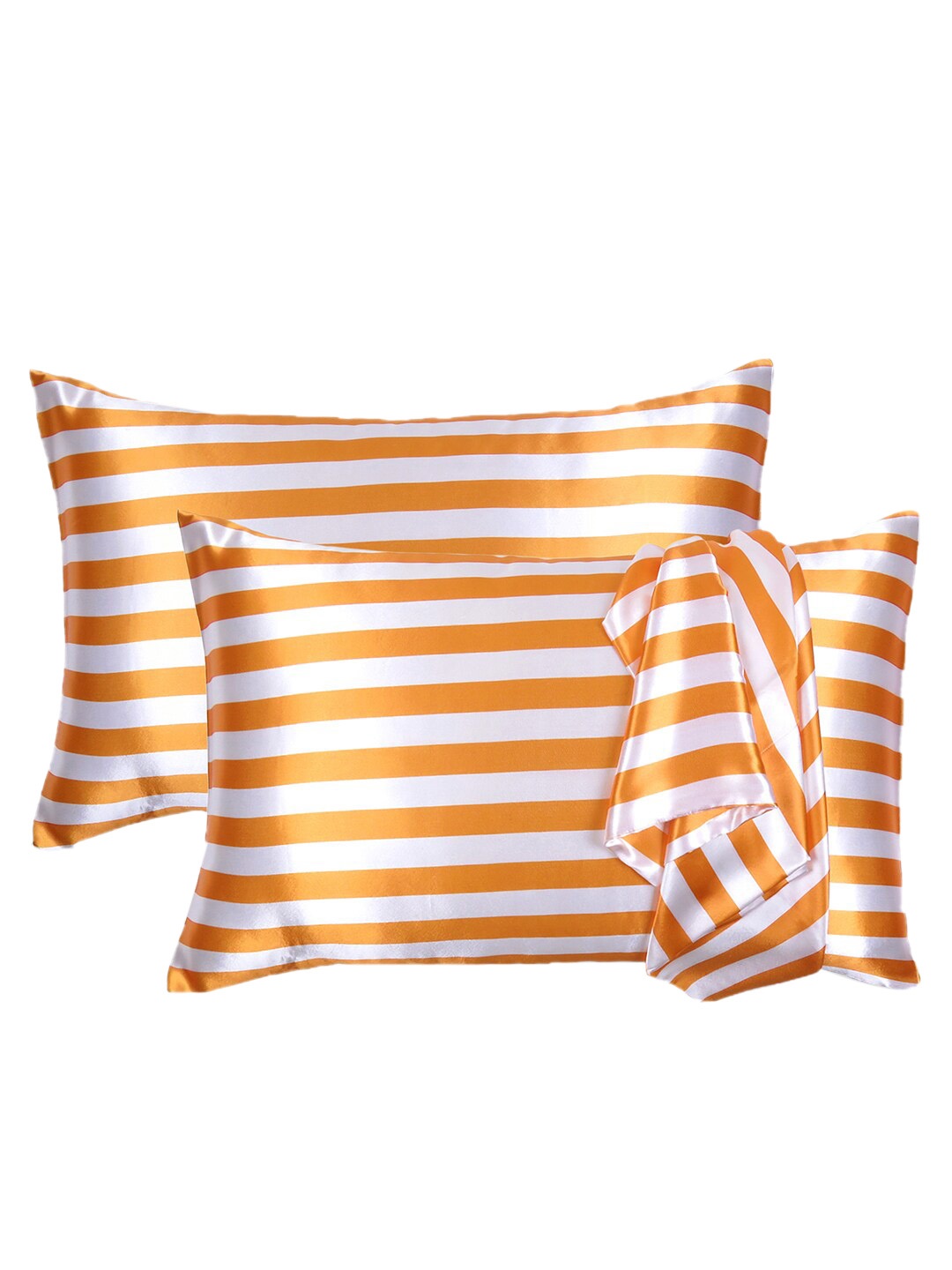 

OUSSUM Set Of 2 Orange Colored Striped Pillow Covers