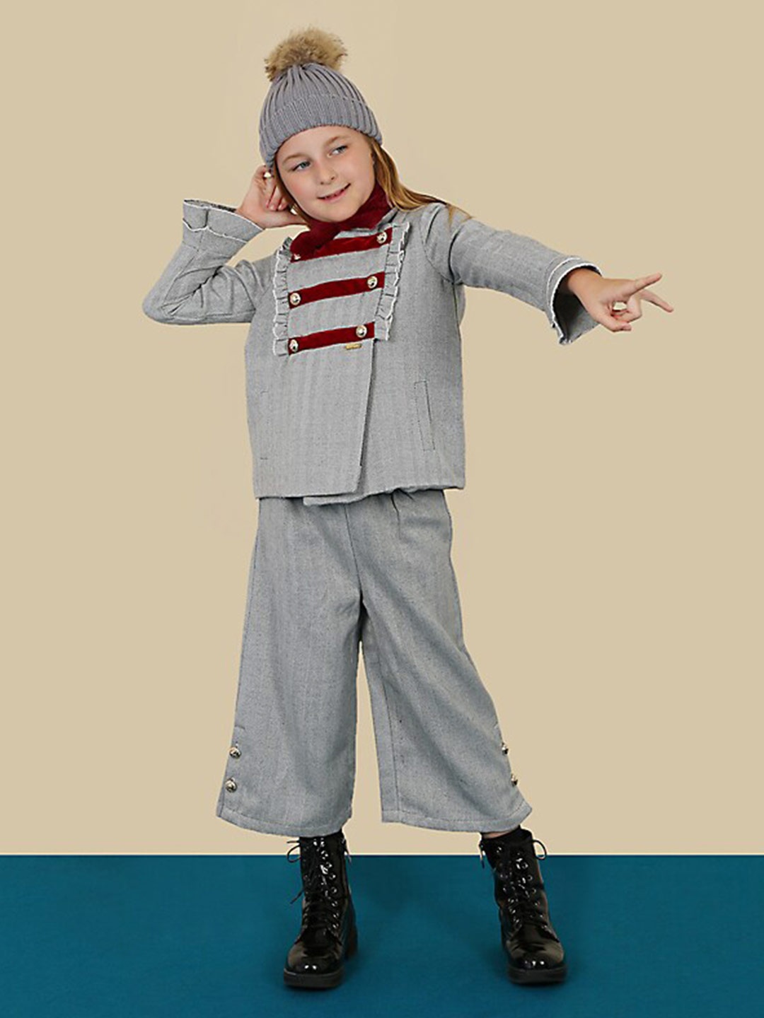 

One Friday Girls Grey Solid Palazzos