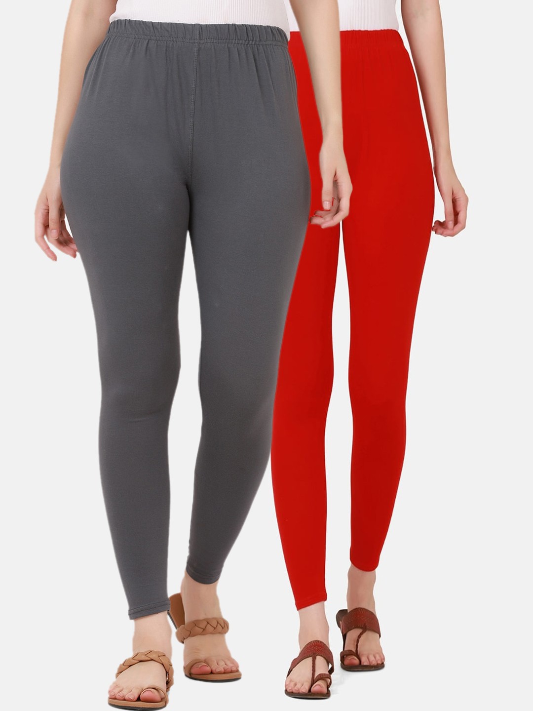

BUY NEW TREND Women Pack of 2 Solid Cotton Leggings, Red