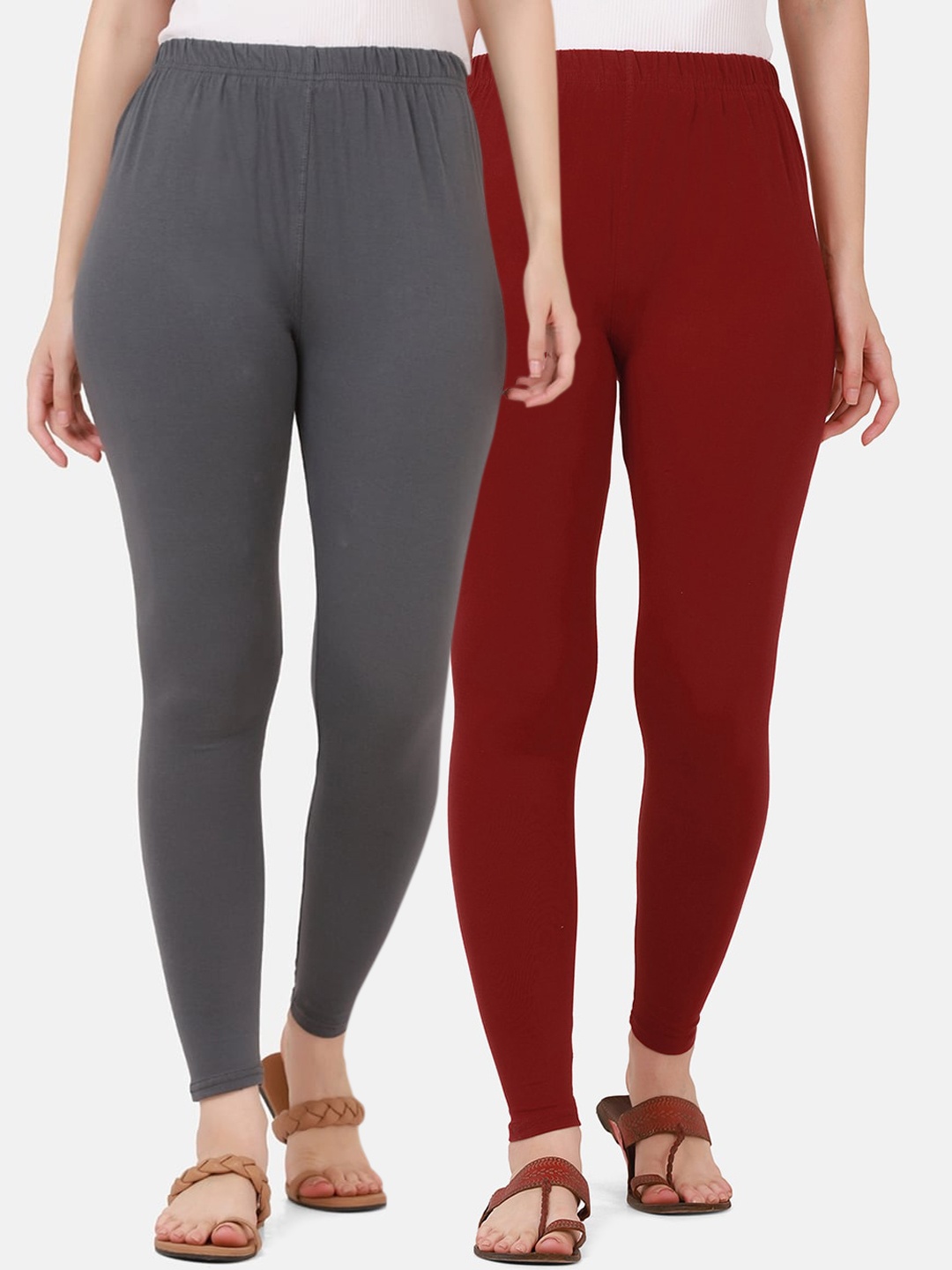 

BUY NEW TREND Women Pack Of 2 Solid Ankle-Length Leggings, Maroon