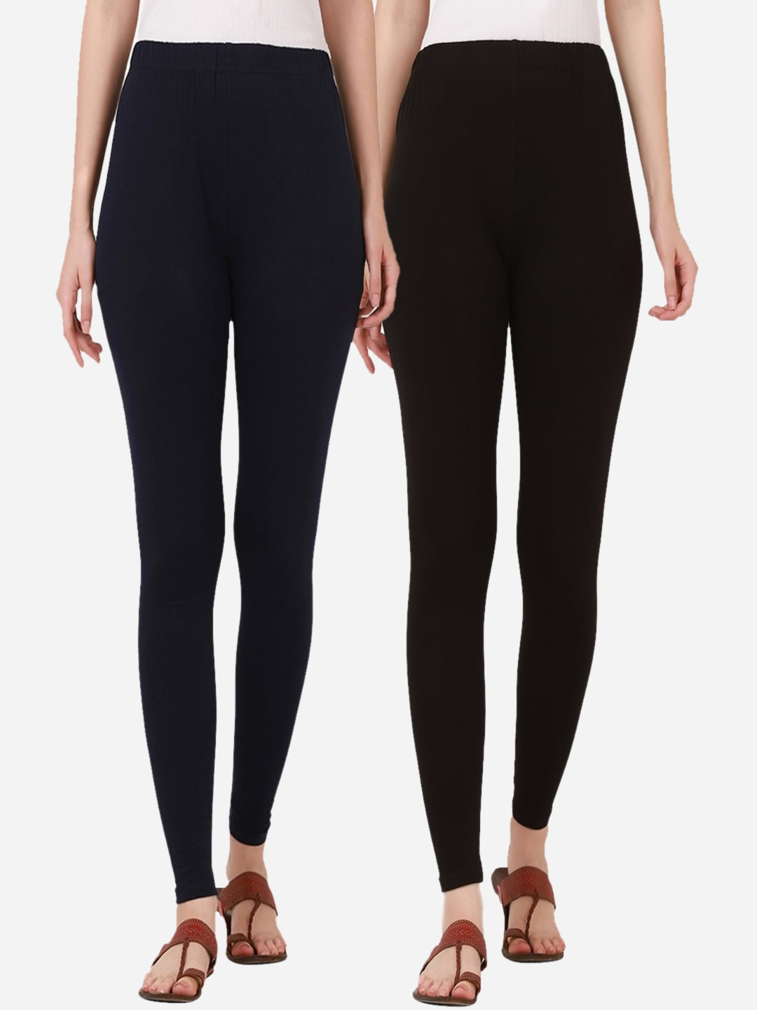 

BUY NEW TREND Women Pack Of 2 Navy Blue & Red Solid Ankle-Length Leggings, Black