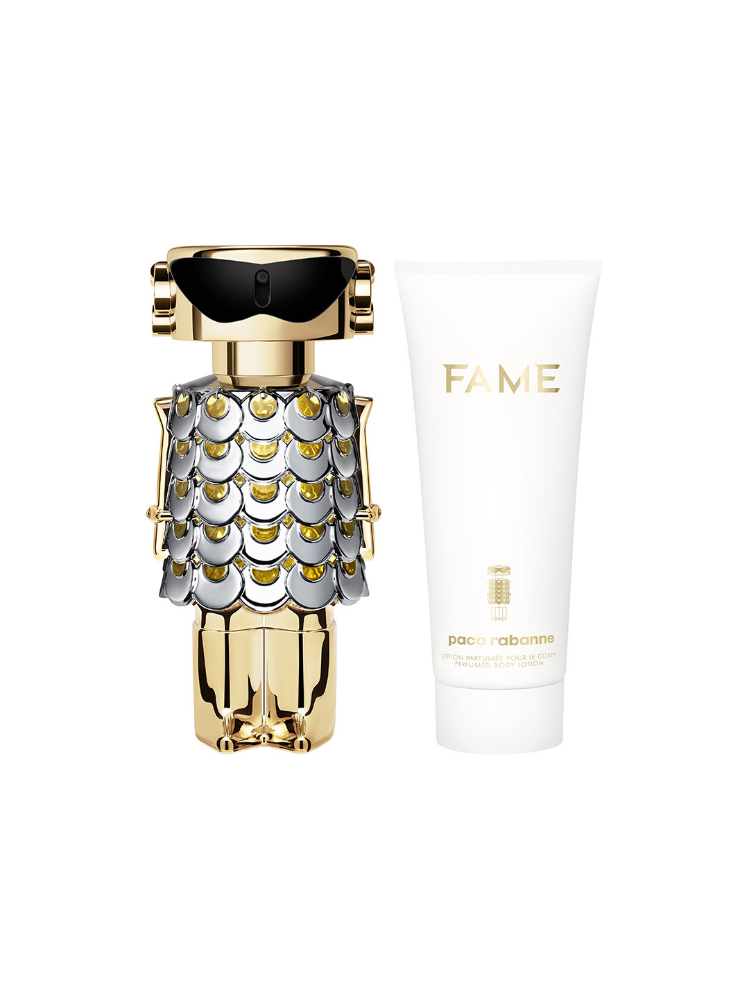 

Paco Rabanne Fame Eau de Parfum 80ml with Body Lotion 100ml, Transparent