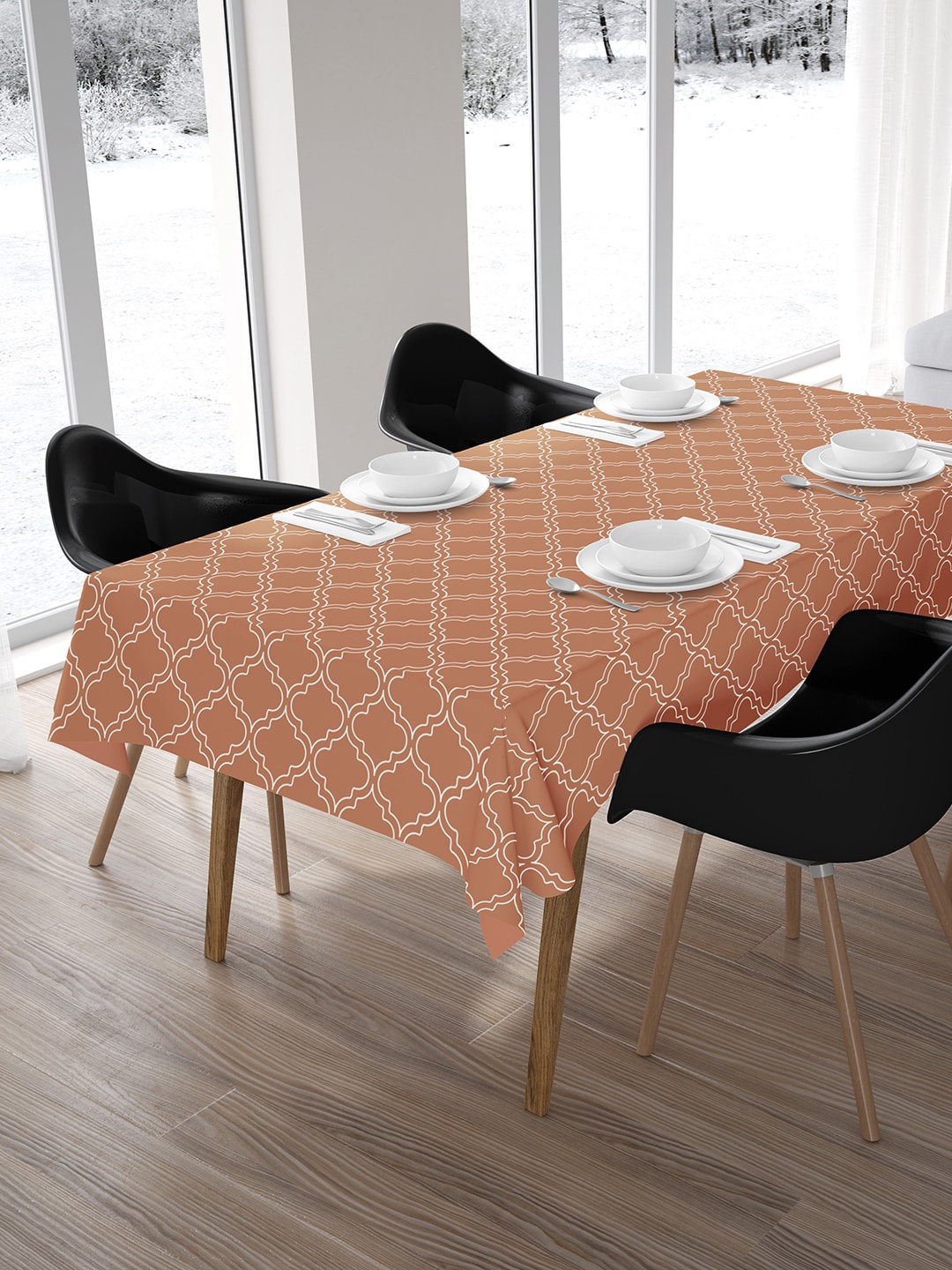 

Encasa Homes Copper Coloured Printed Rectangular Table Cloth