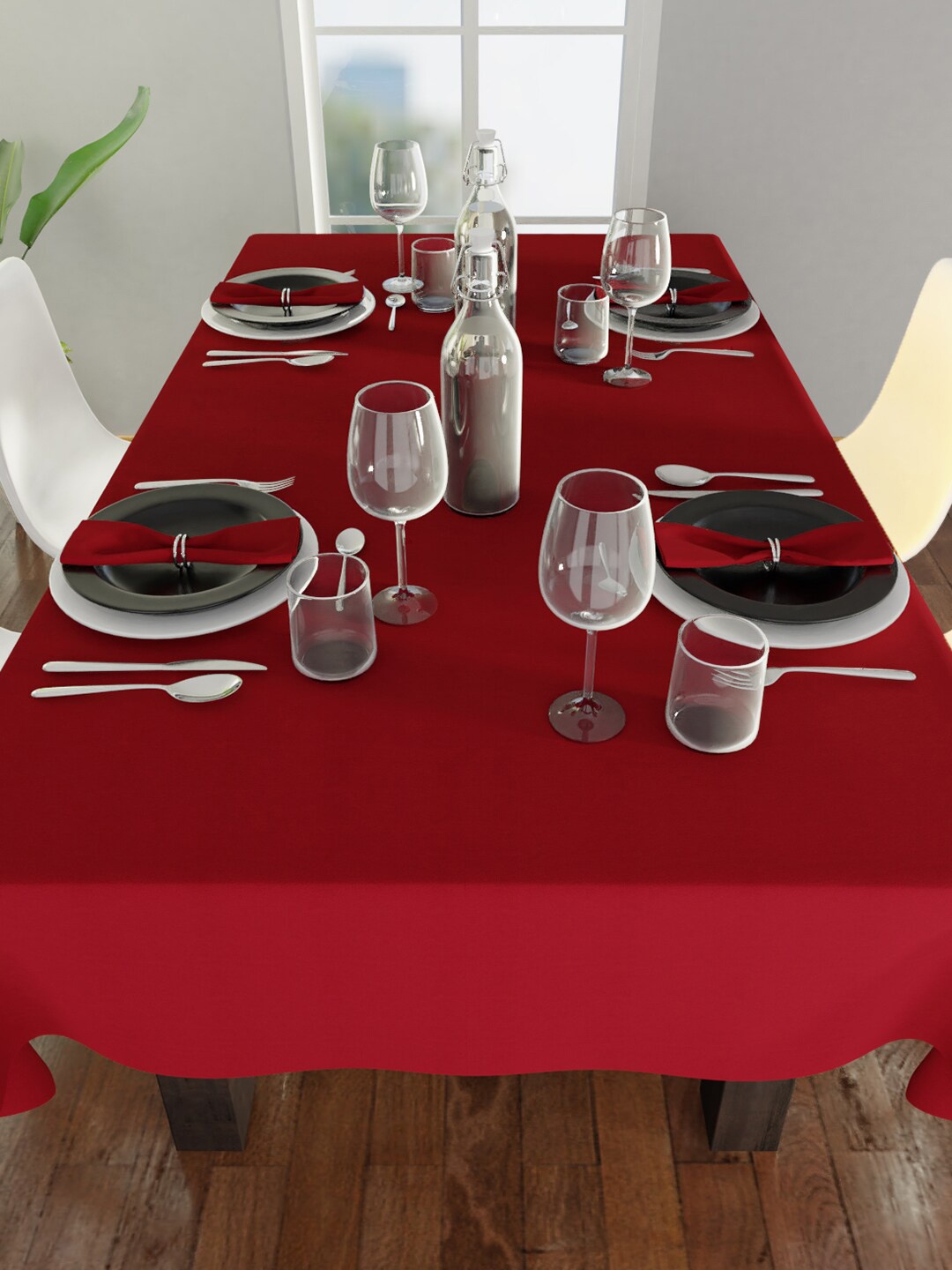 

Encasa Homes Deep Red Solid Cotton 8 Seater Table Cloth