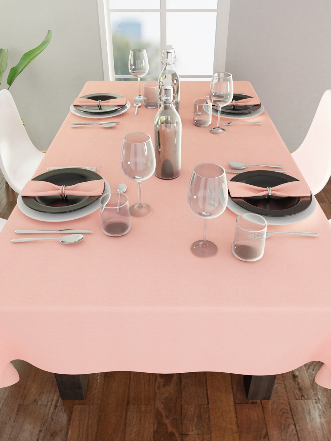 

Encasa Homes Pink Solid 8 Seater Table Cloth