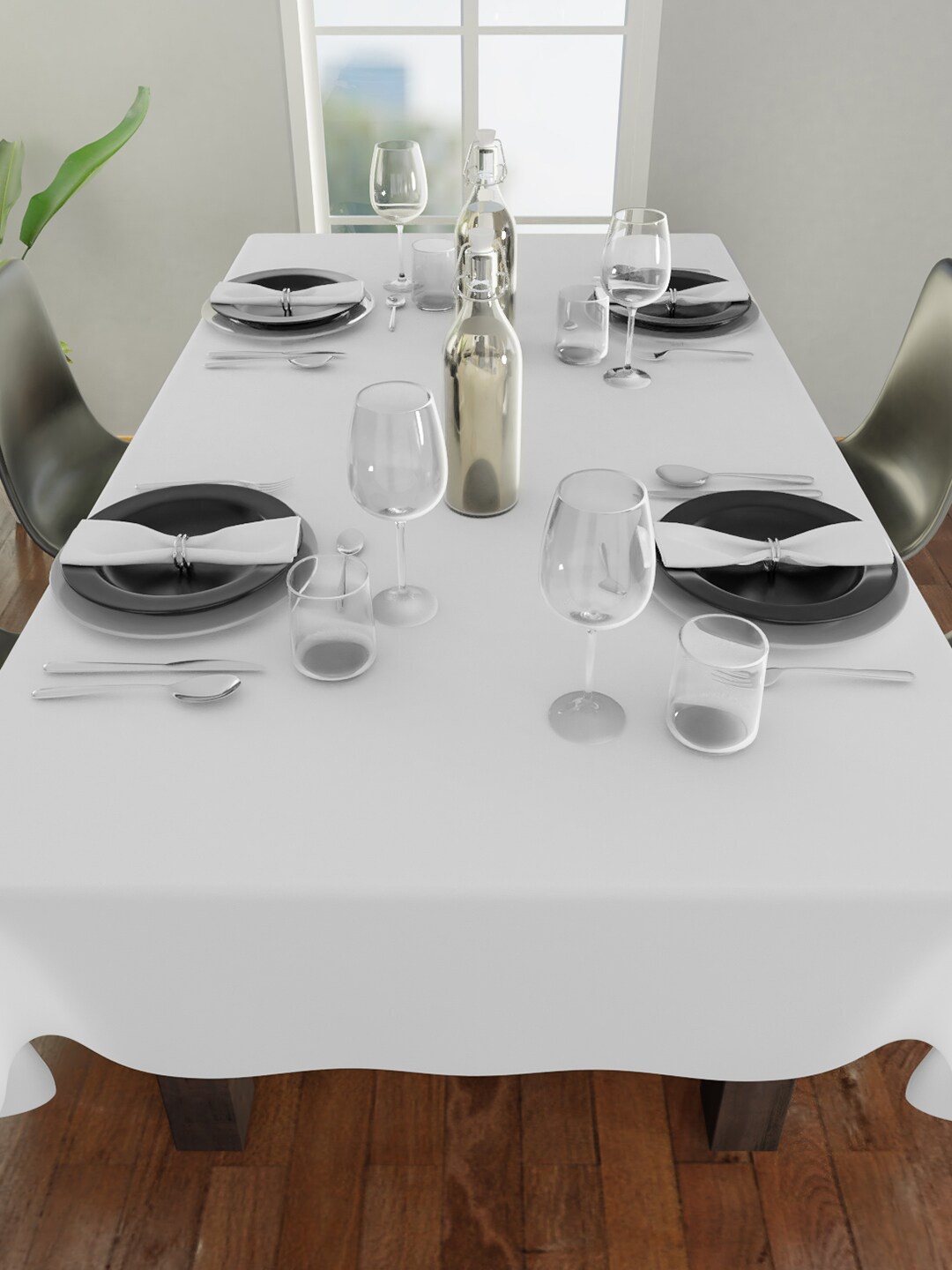 

Encasa Homes White Solid Cotton 8 Seater Table Cloth