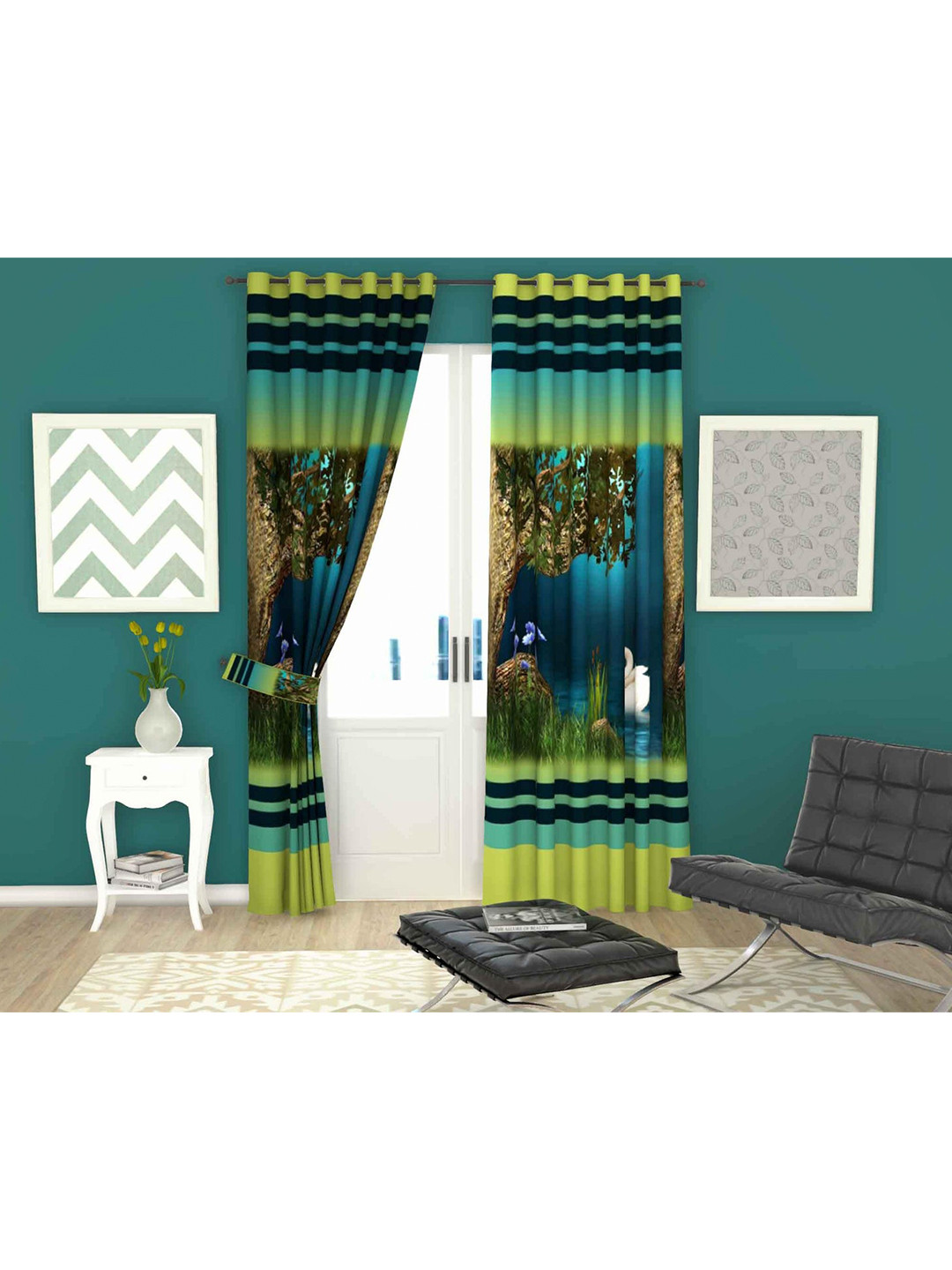 

Lushomes Blue & Green Floral Long Door Curtain