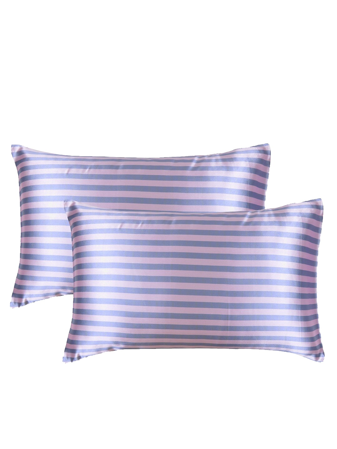 

OUSSUM Pack Of 2 Purple Striped Printed Satin Pillow Covers