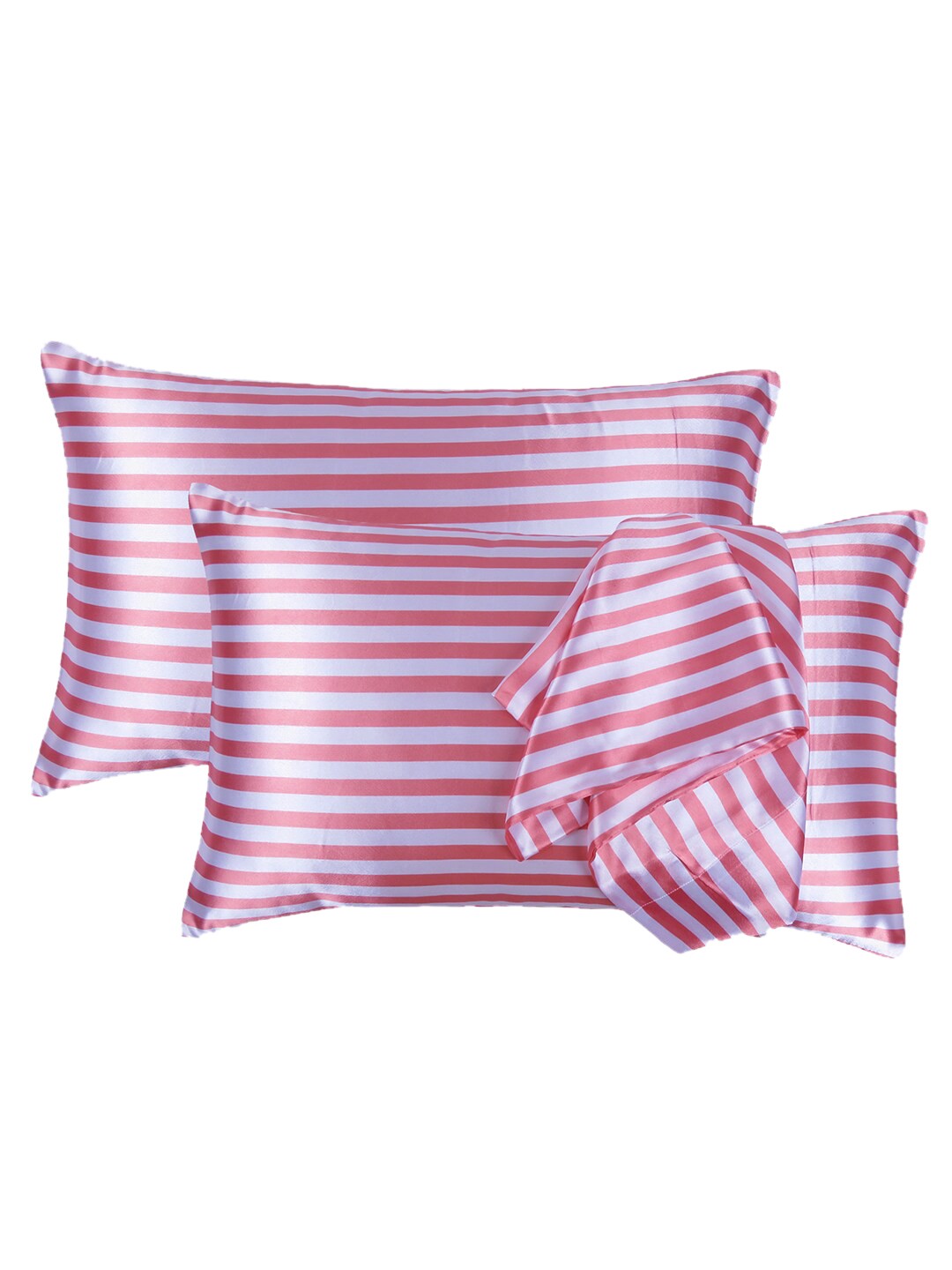 

OUSSUM Pack Of 2 Pink Striped Satin Pillow Covers