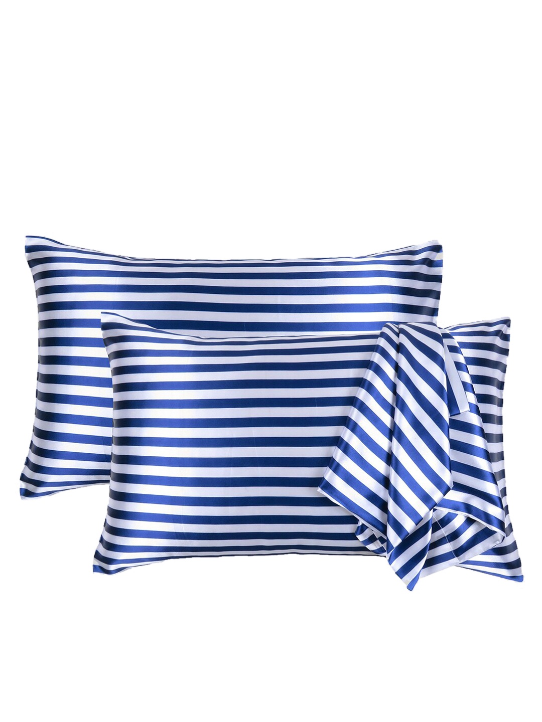 

OUSSUM Unisex Pack Of 2 Navy Blue striped Pillow Covers