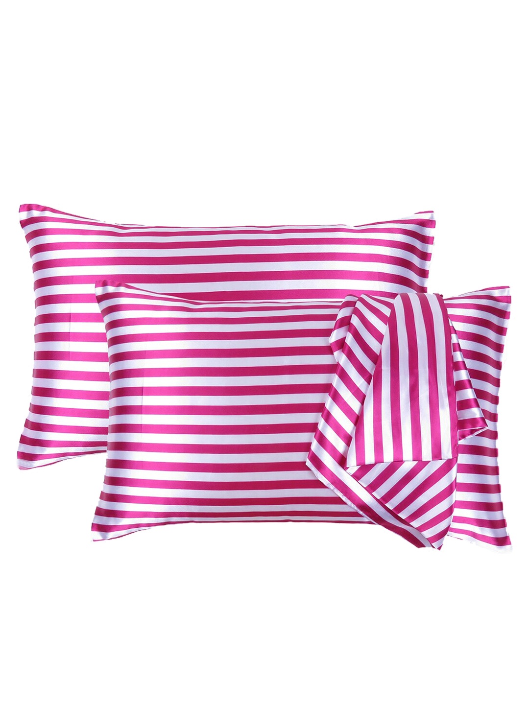 

OUSSUM Pack Of 2 Pink & White Striped Satin Pillow Covers