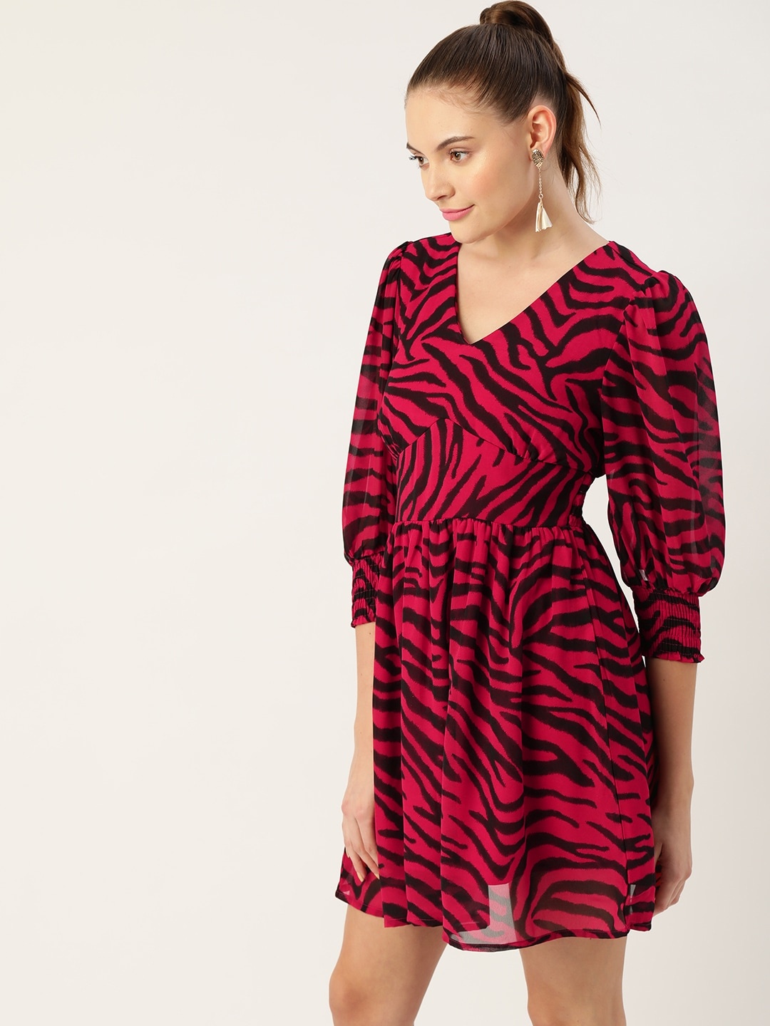

Dressberry Red & Black Animal Print A-Line Dress