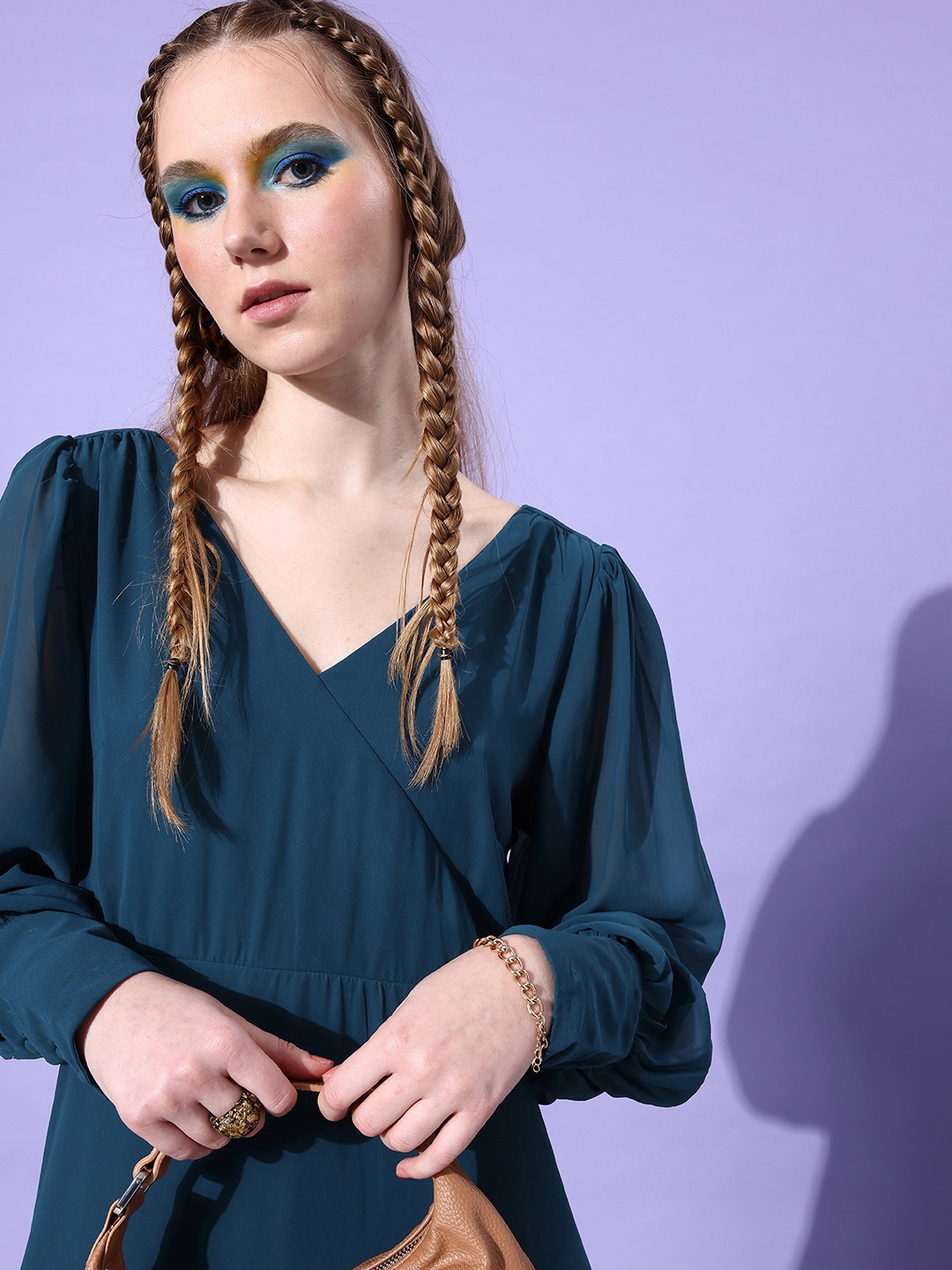 

DressBerry Teal Blue Solid Retro Optimism Resort wear Maxi Dress