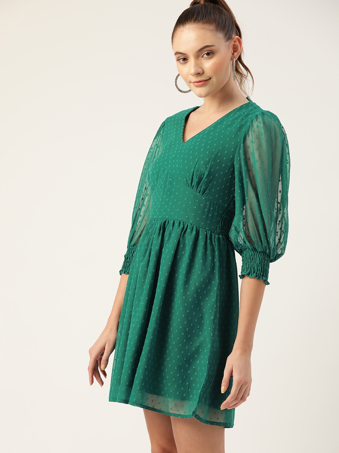 

DressBerry Green Dobby Weave A-Line Dress