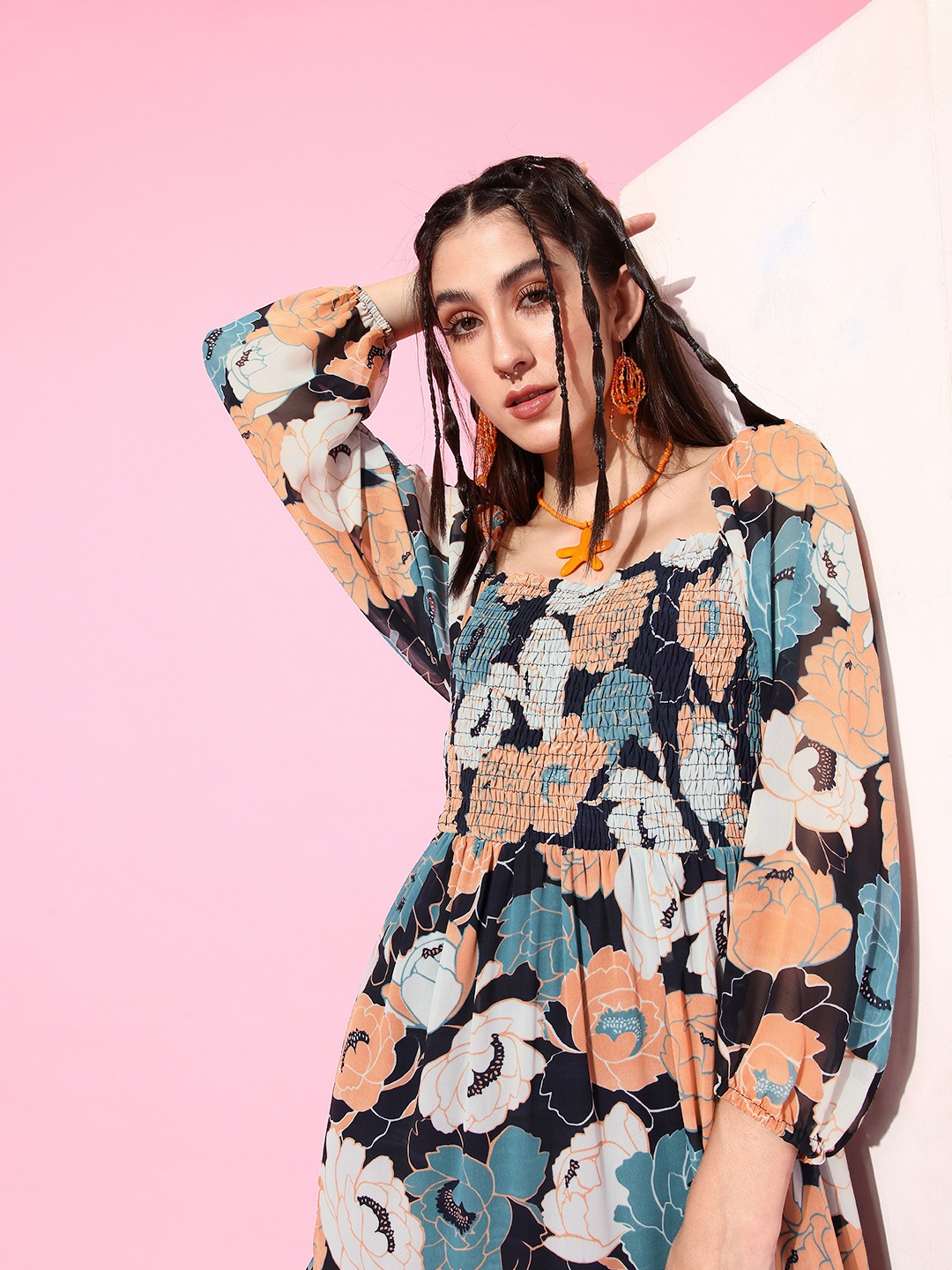 

4WRD by Dressberry Women Blue Floral Resort Wear Dress