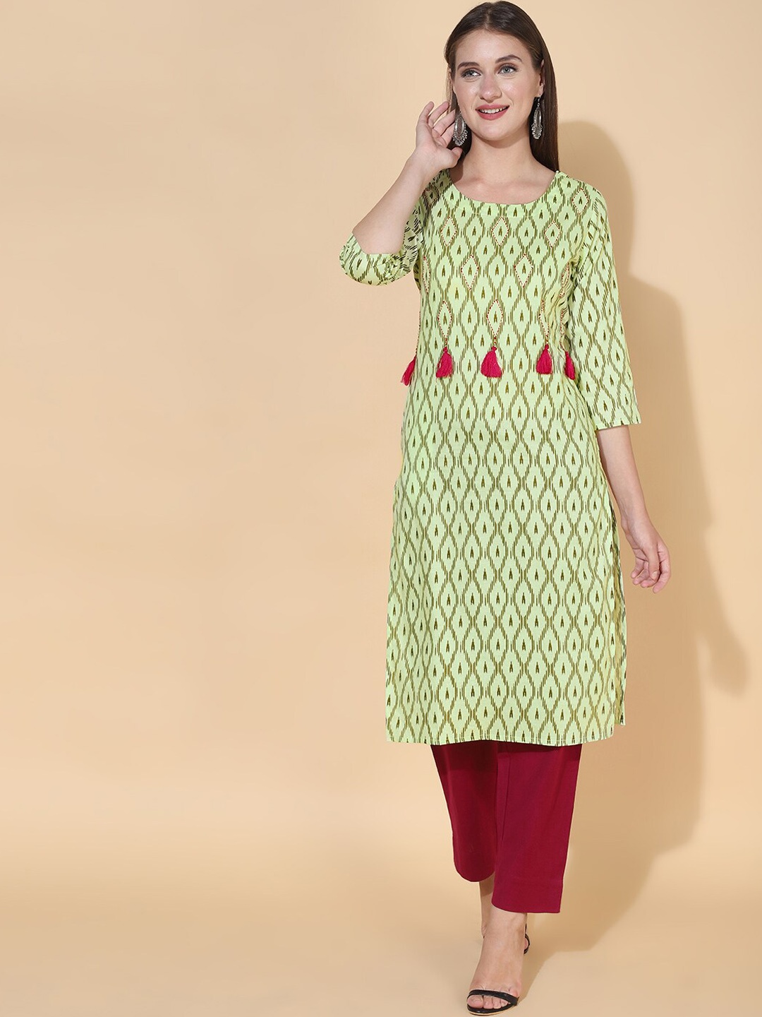 

FASHOR Women Green Geometric Printed Kurta