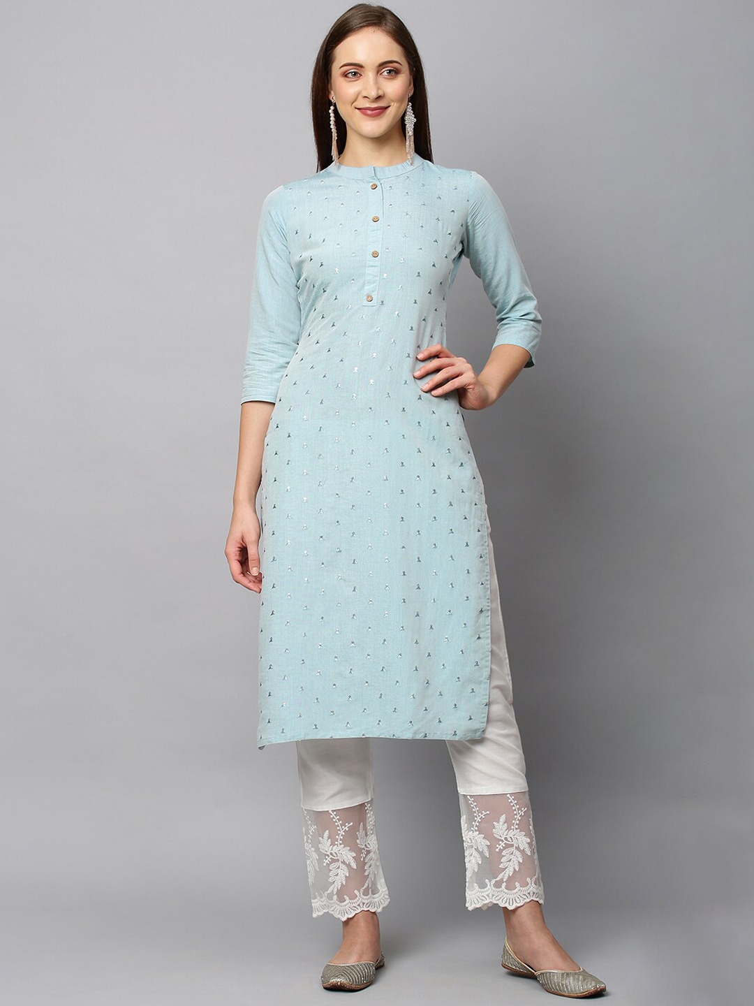 

FASHOR Women Blue Geometric Striped Kurta