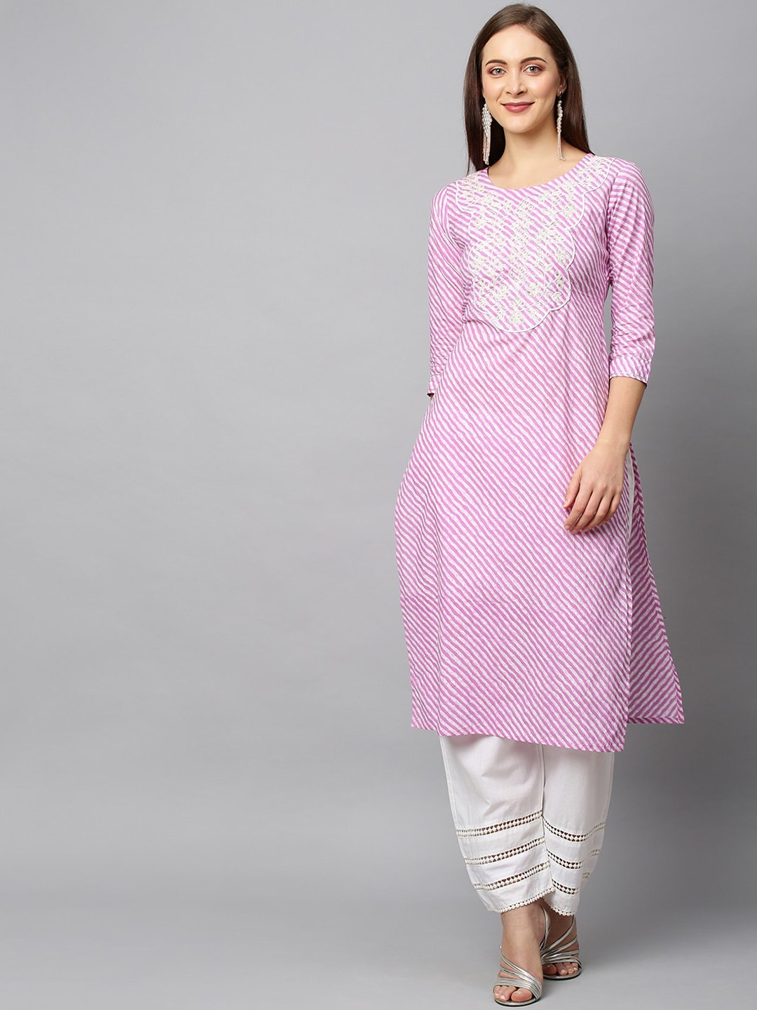 

FASHOR Women Purple Geometric Printed Kurta