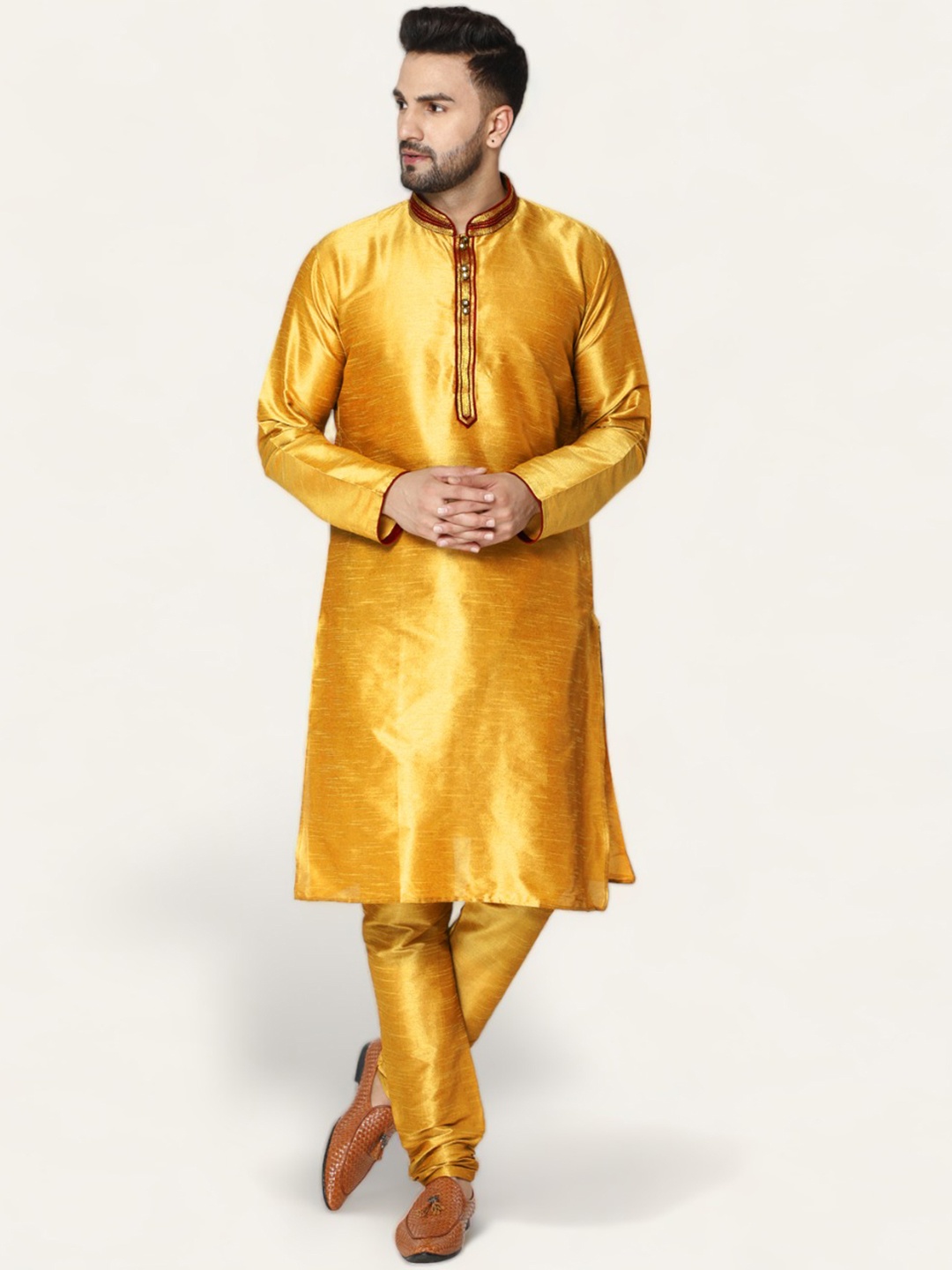 

Enciger Men Gold-Toned Dupion Silk Kurta with Churidar