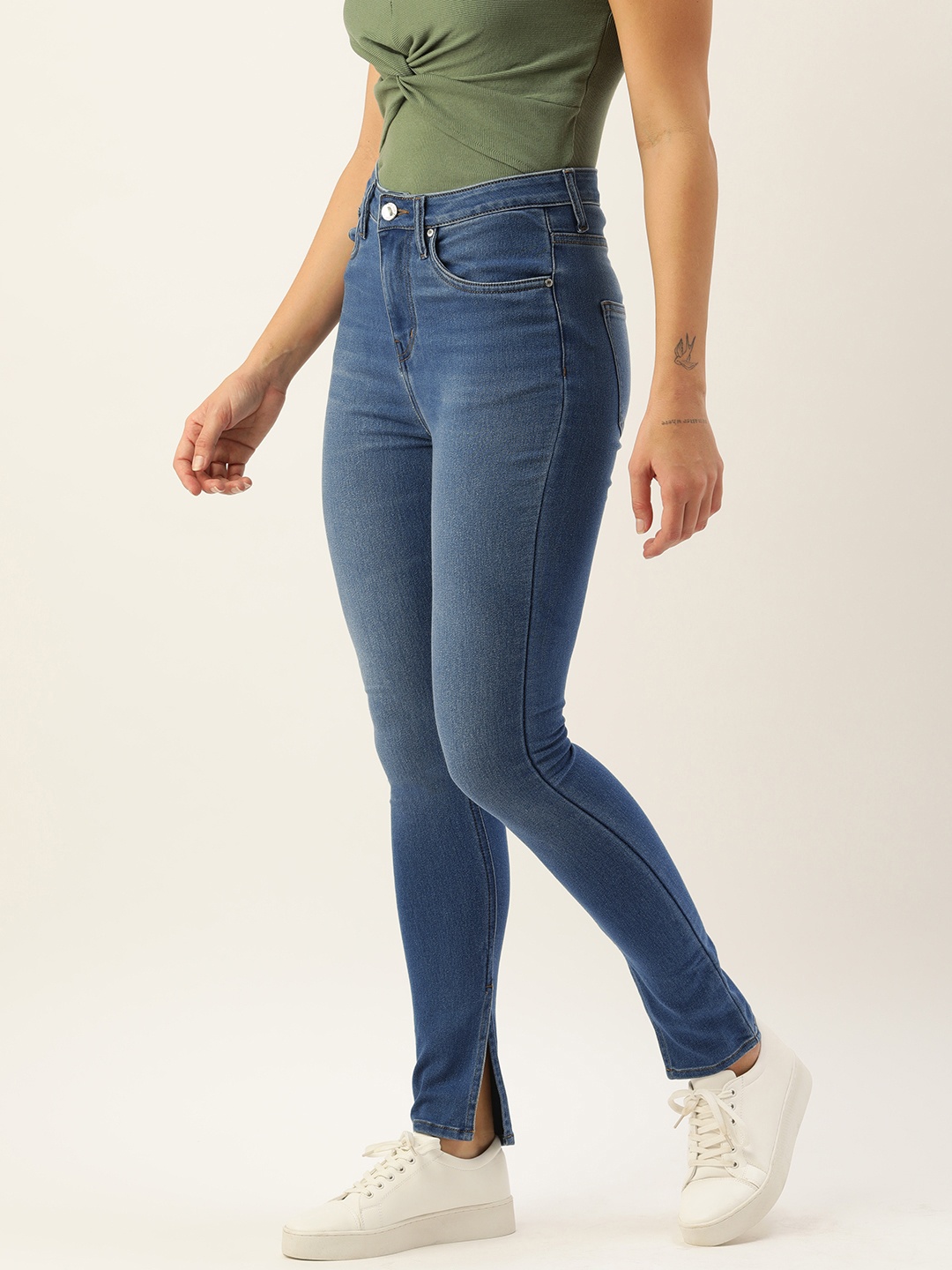

FOREVER 21 Women Mid Waist Skinny Fit Ankle Length Jeans, Blue