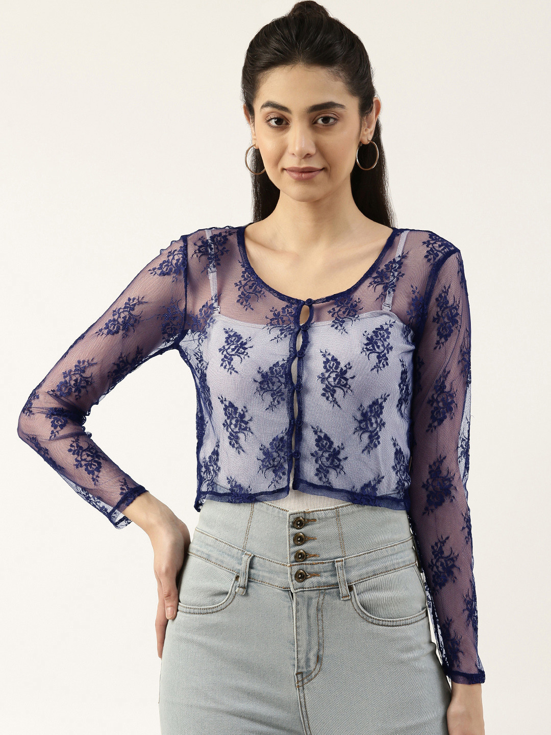 

FOREVER 21 Women Blue Floral Crop Top