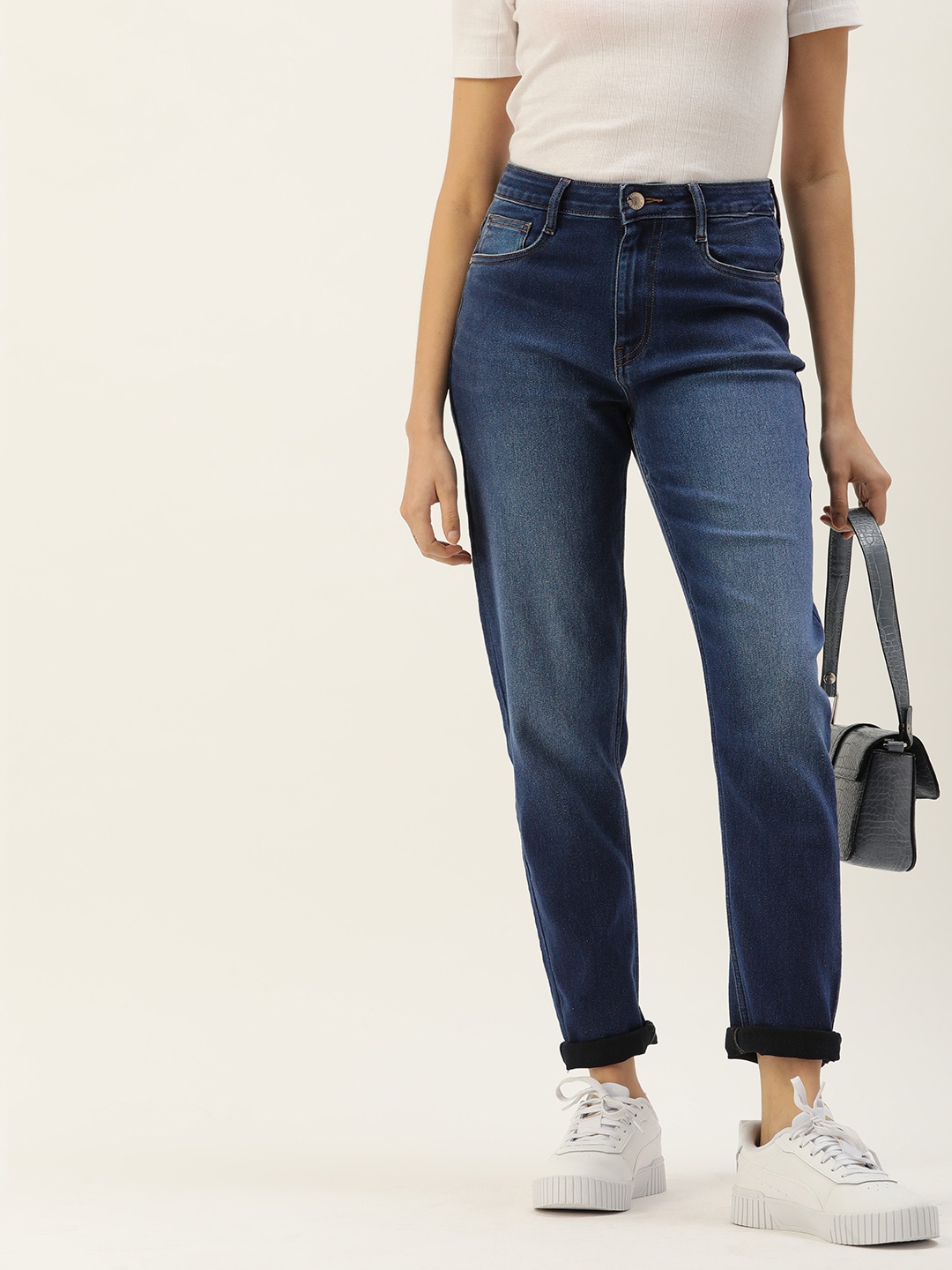 

FOREVER 21 Women Mid Waist Slim Fit Ankle Length Jeans, Blue