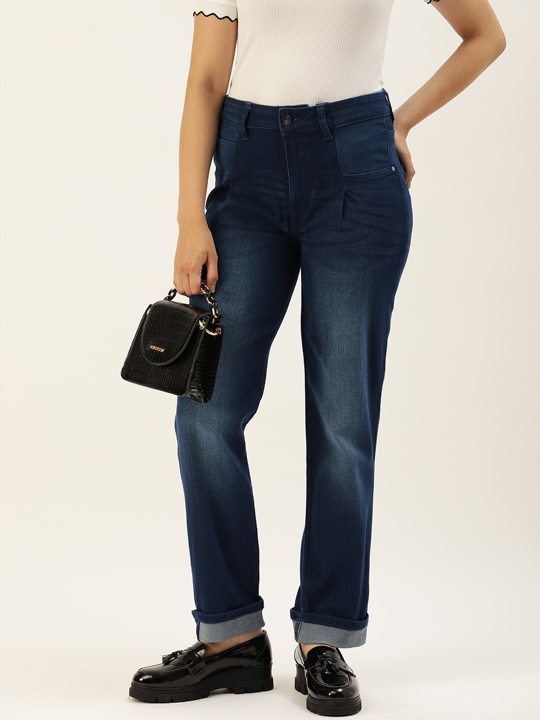 

FOREVER 21 Women Mid-Rise Straight Fit Ankle Length Jeans, Blue