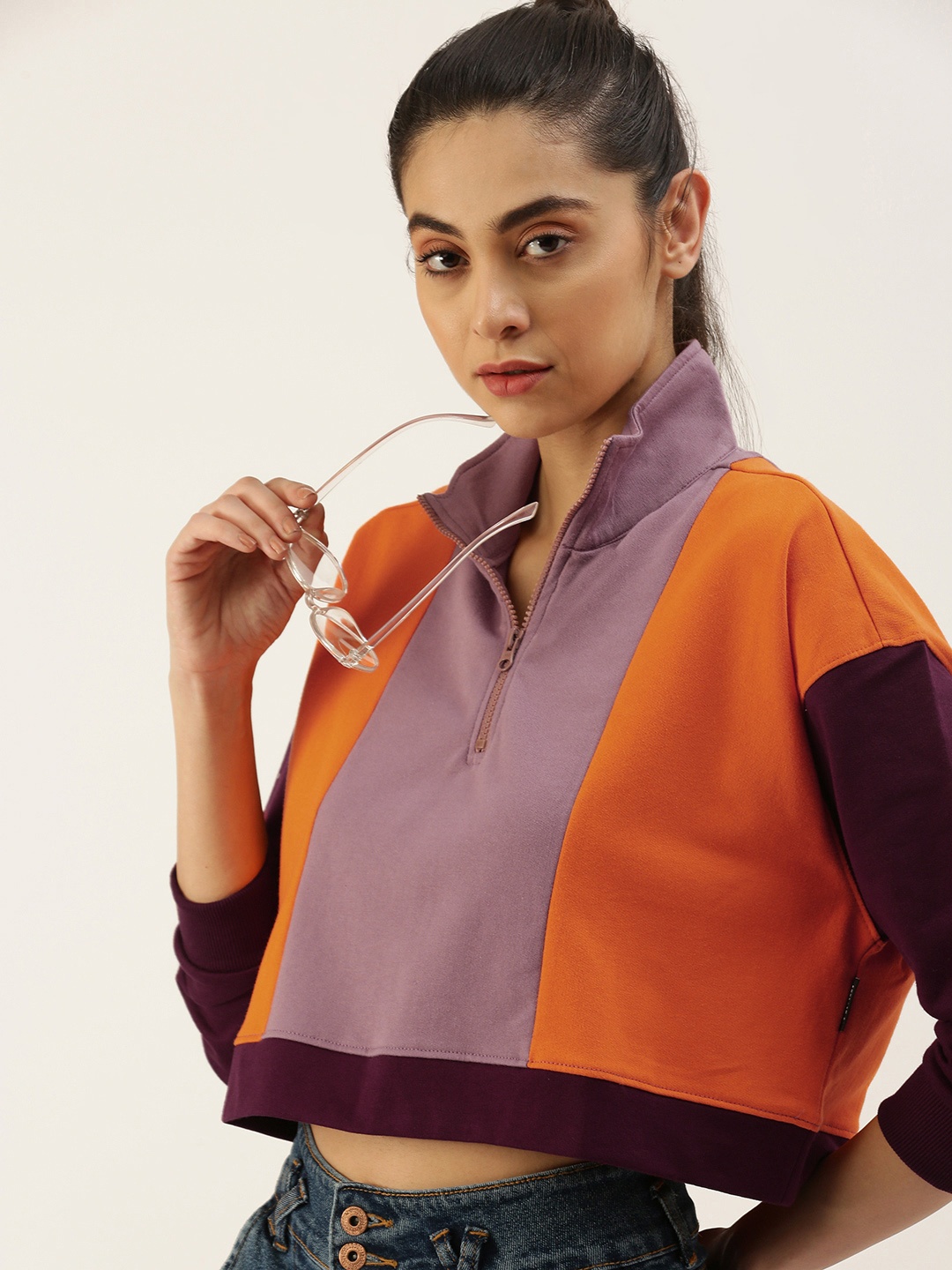 

FOREVER 21 Women Colourblocked Regular Top, Orange