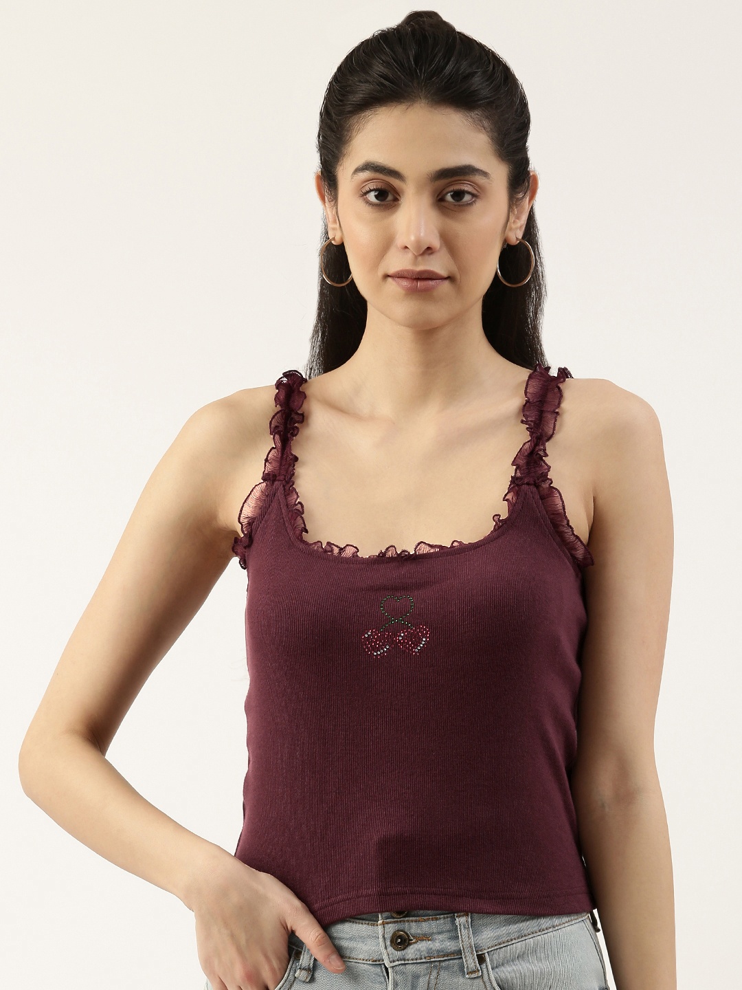 

FOREVER 21 Women Burgundy Ruffles Top