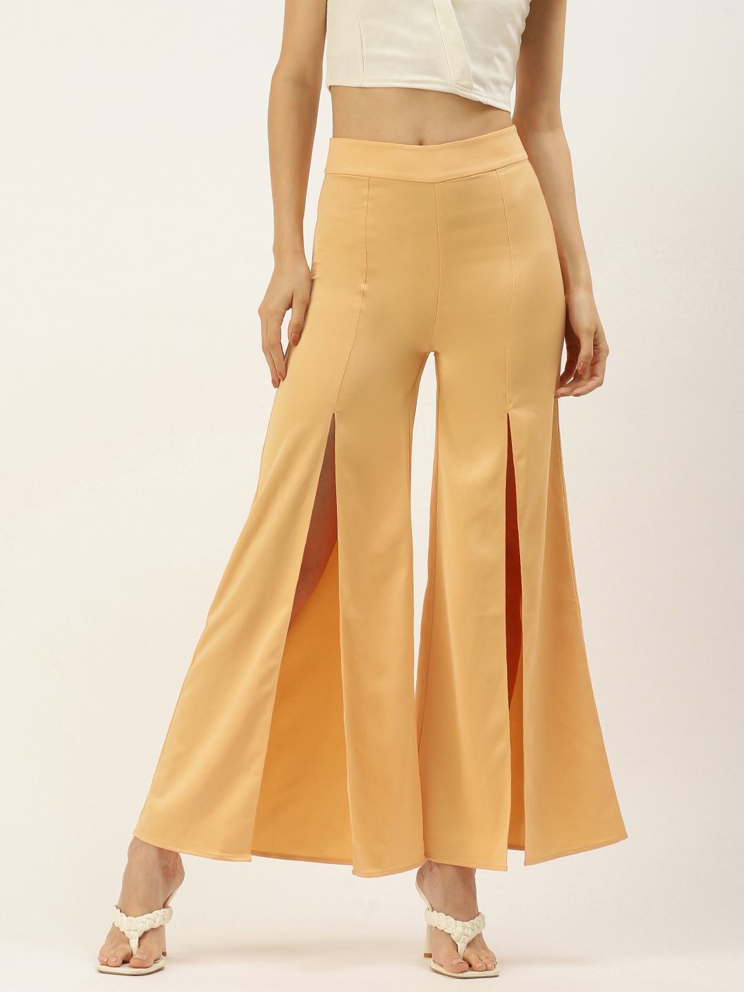 

FOREVER 21 Women Beige High Slit High-Rise Trousers