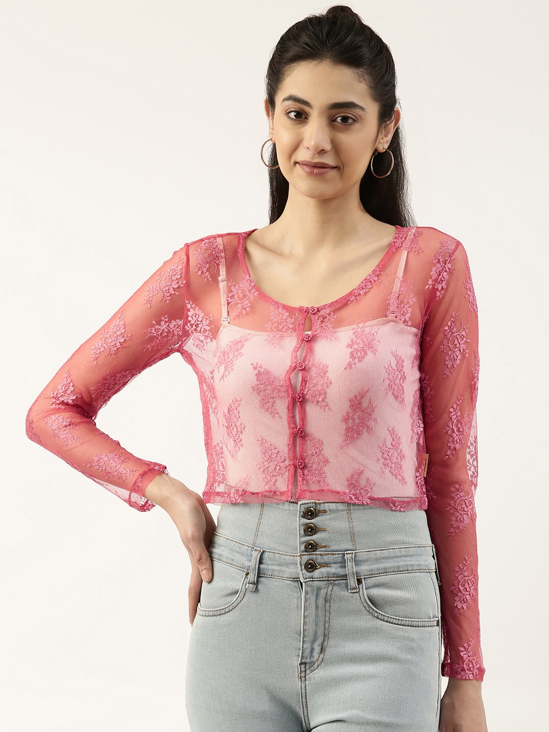 

FOREVER 21 Women Dusty Rose Floral Crop Top