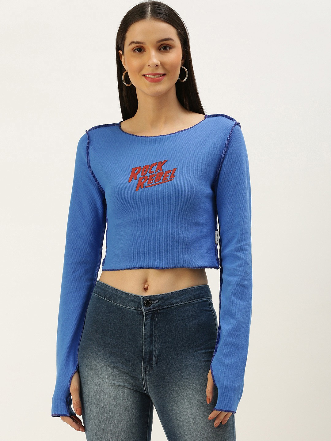 

FOREVER 21 Blue Print Crop Top
