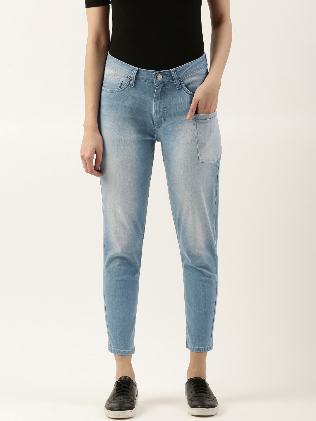 FOREVER 21 Women Blue Heavy Fade Stretchable Jeans