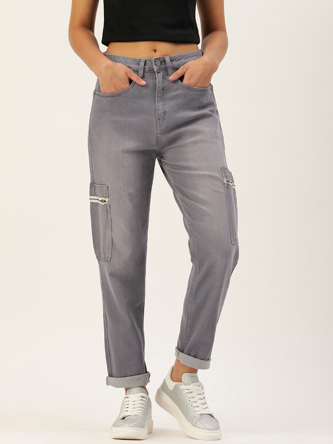 

FOREVER 21 Women Grey Light Fade Stretchable Jeans
