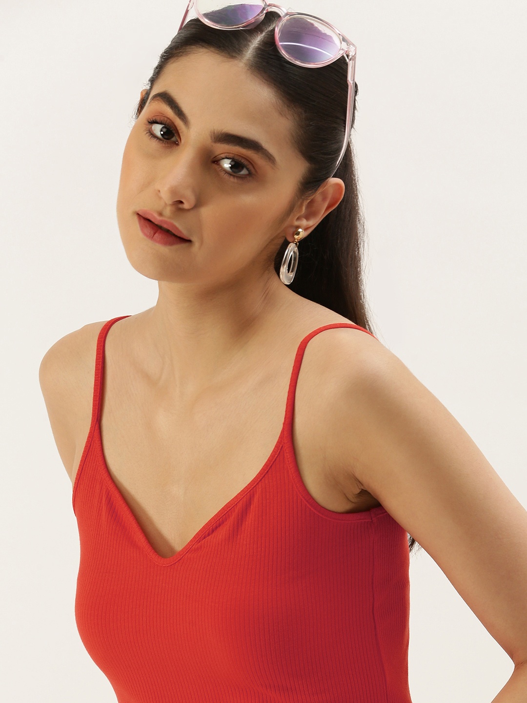 

FOREVER 21 Women Solid Fitted Top, Red