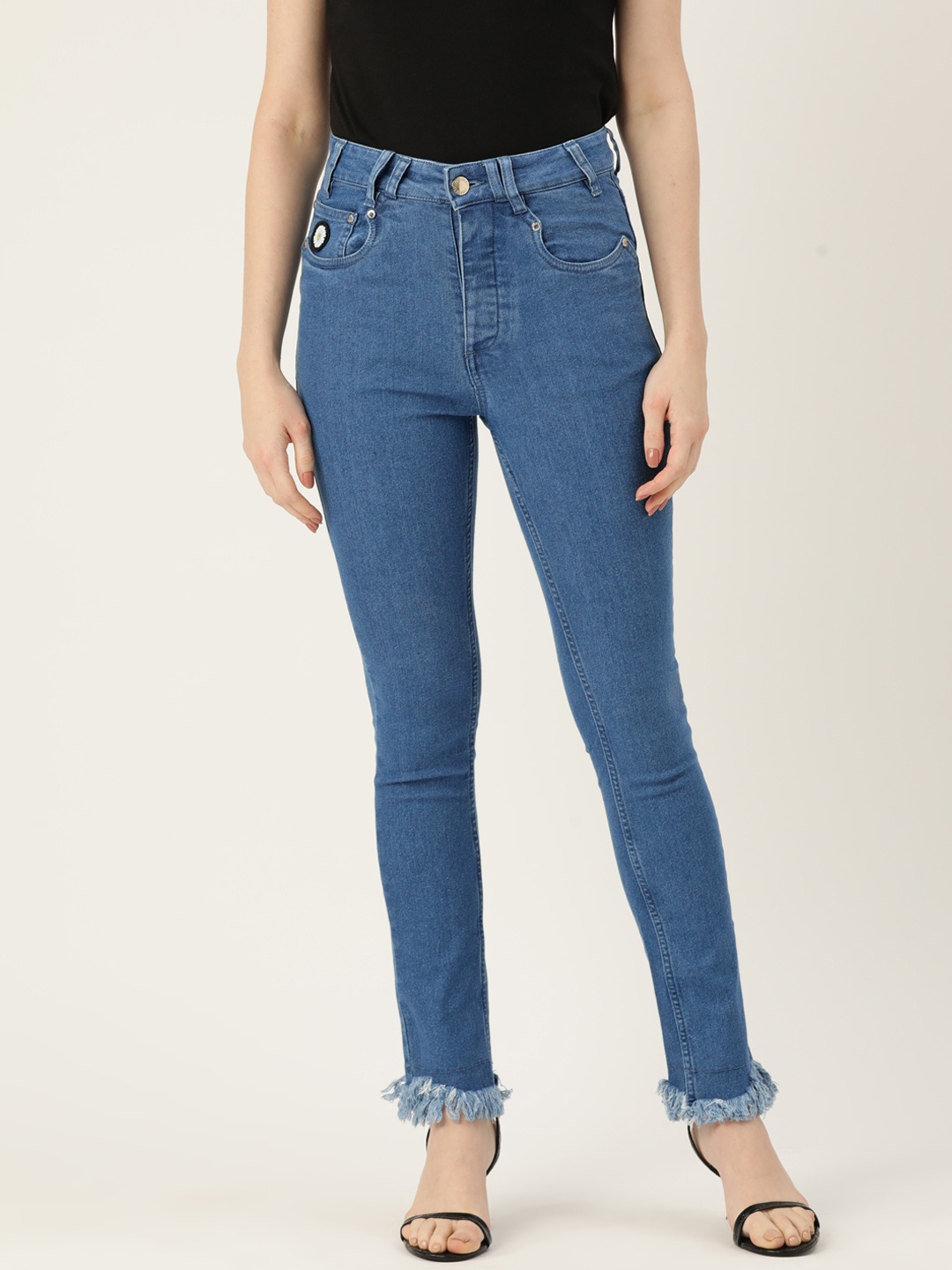 

FOREVER 21 Frayed Hem Stretchable Jeans, Blue