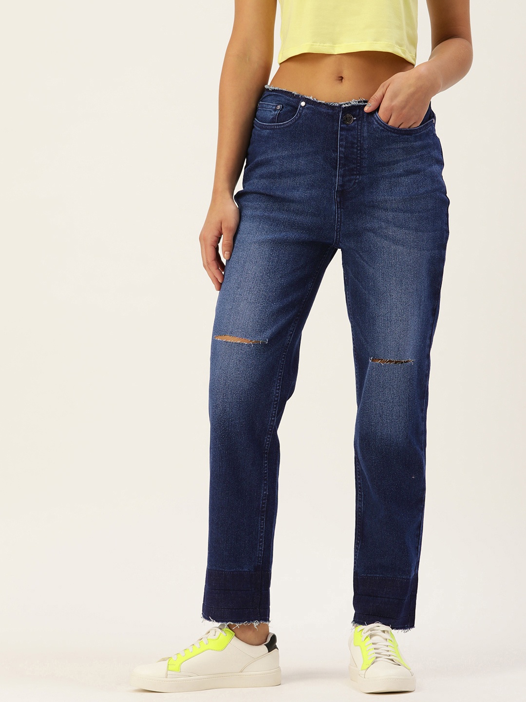 

FOREVER 21 Women Blue Slash Knee Light Fade Stretchable Jeans
