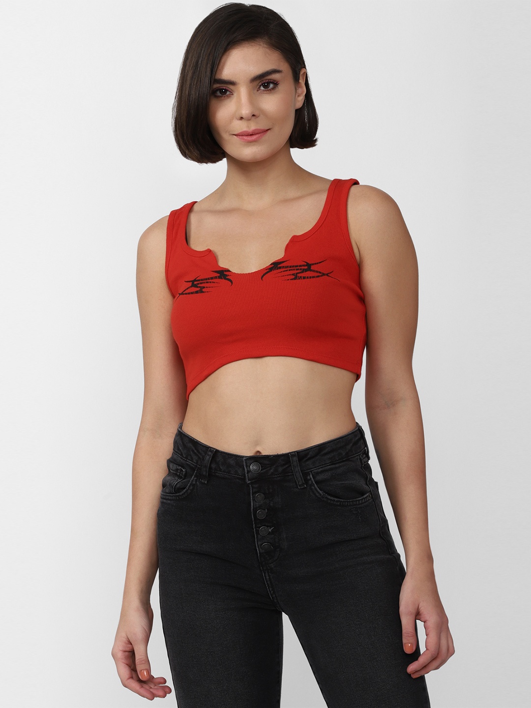 

FOREVER 21 Printed Crop Top, Red