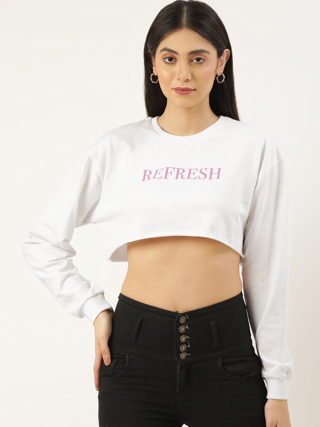 

FOREVER 21 Women White Brand Logo Print Crop Sweatshirt