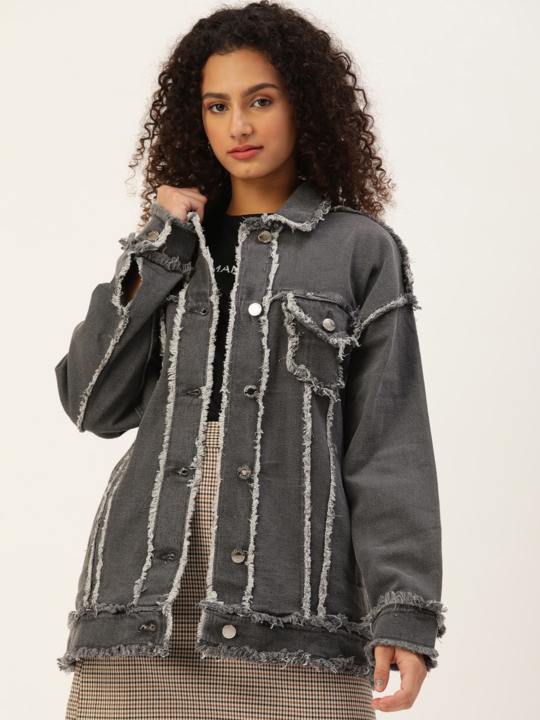 

FOREVER 21 Women Grey Denim Jacket