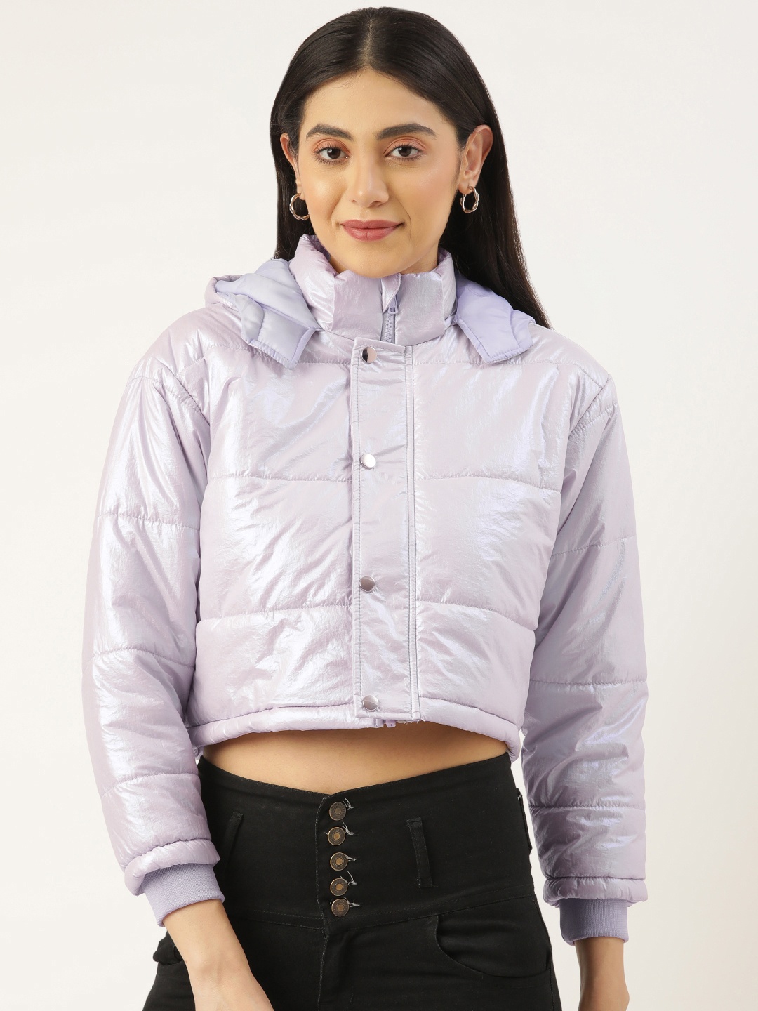

FOREVER 21 Women Purple Crop Padded Jacket