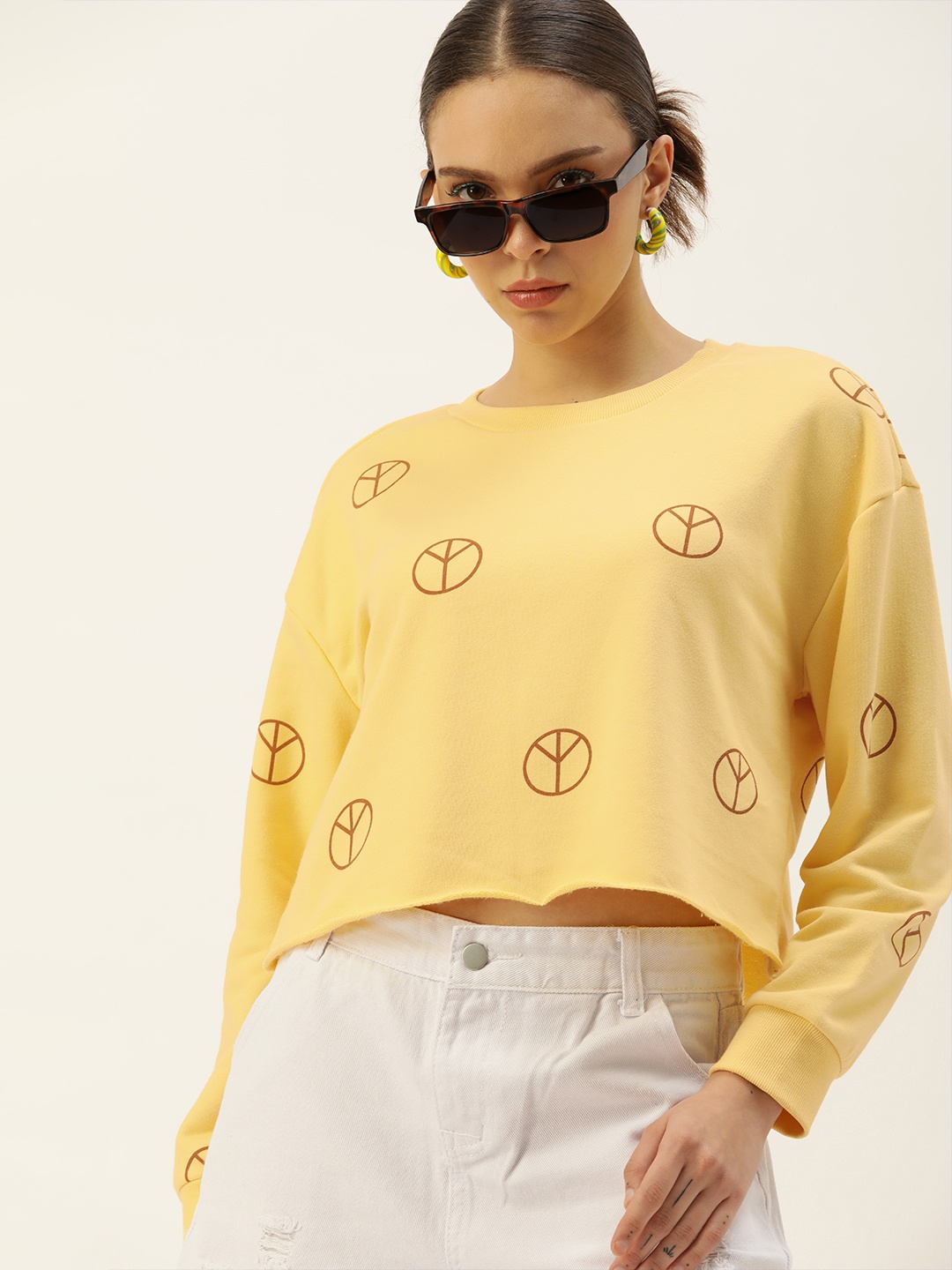 

FOREVER 21 Women Printed Sweatshirt, Yellow