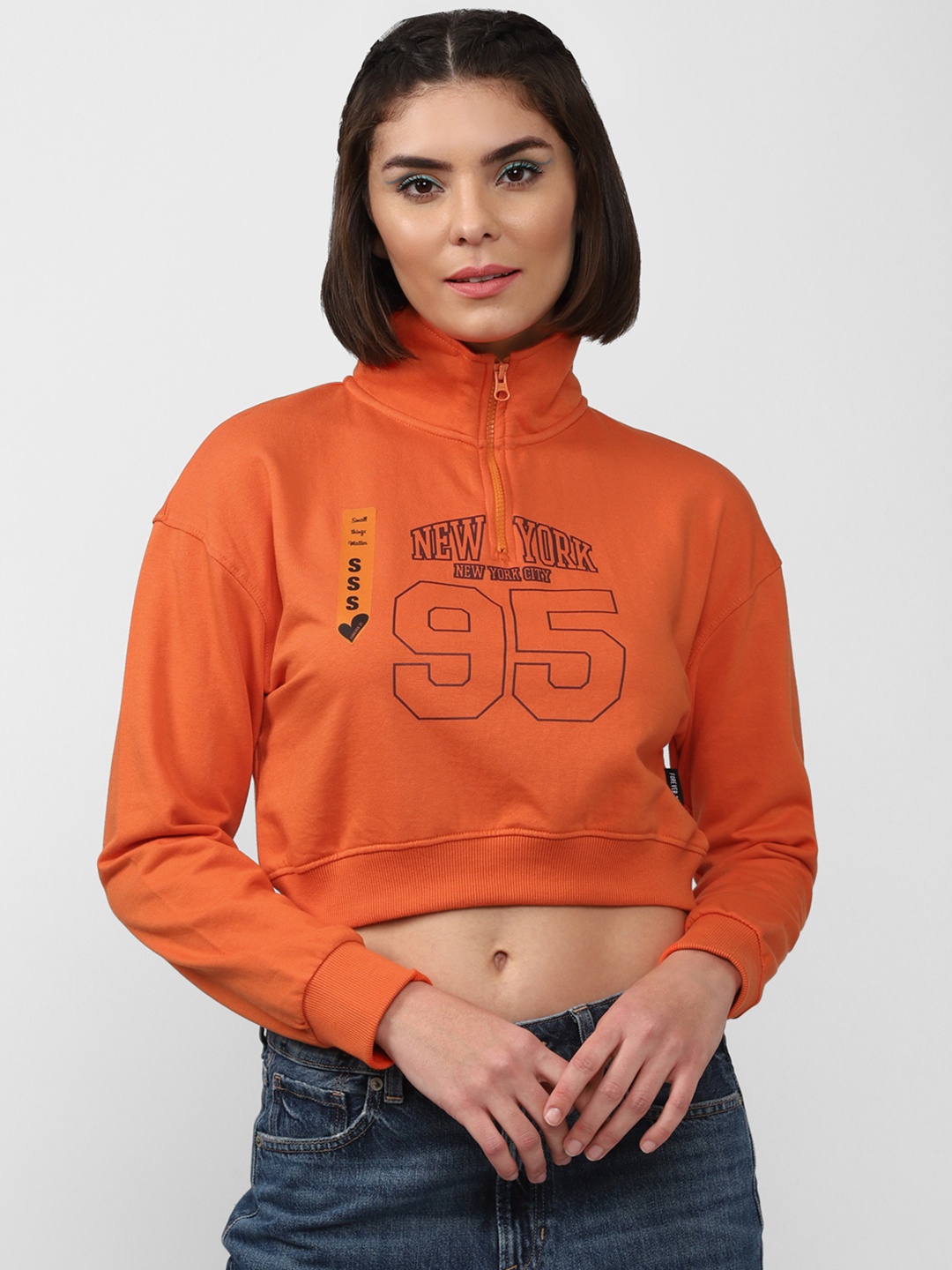 

FOREVER 21 Printed Crop Sweatshirt, Orange