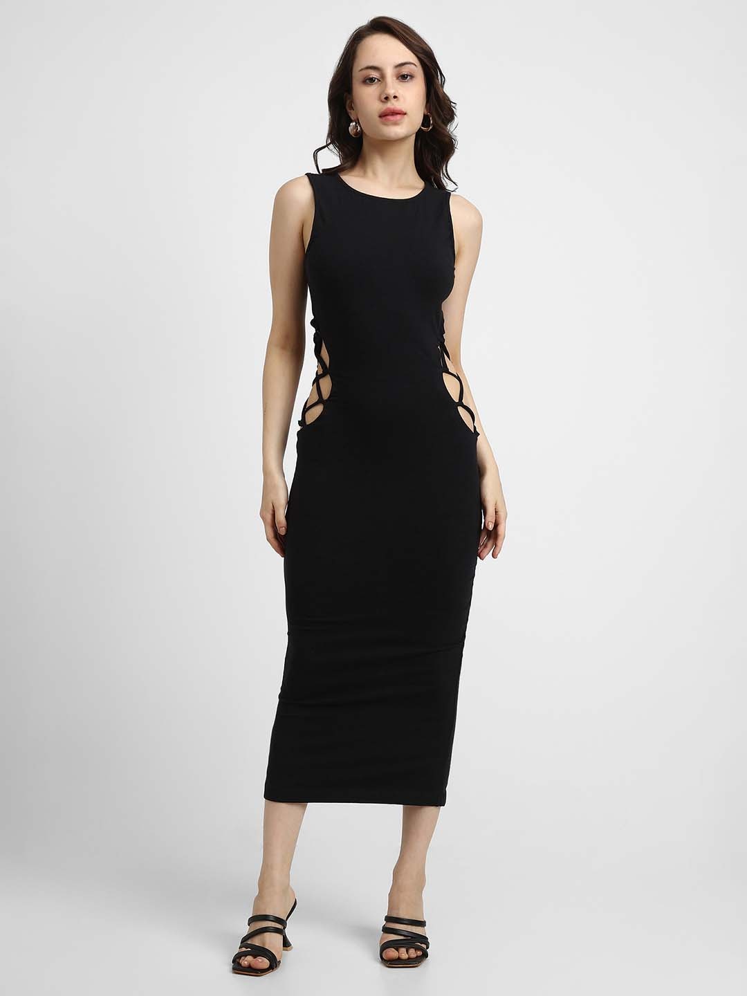 

FOREVER 21 Black Cutwork Bodycon Midi Dress