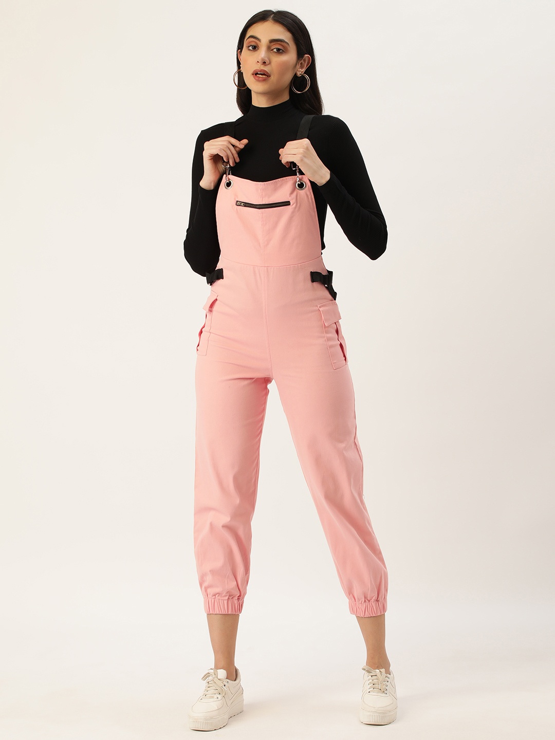 

FOREVER 21 Women Peach-Coloured Square Neck Basic Cropped Jumpsuit