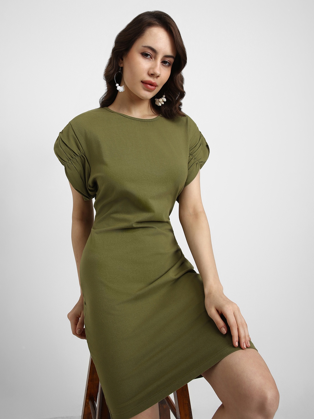 

FOREVER 21 Olive Green Solid Bodycon Dress