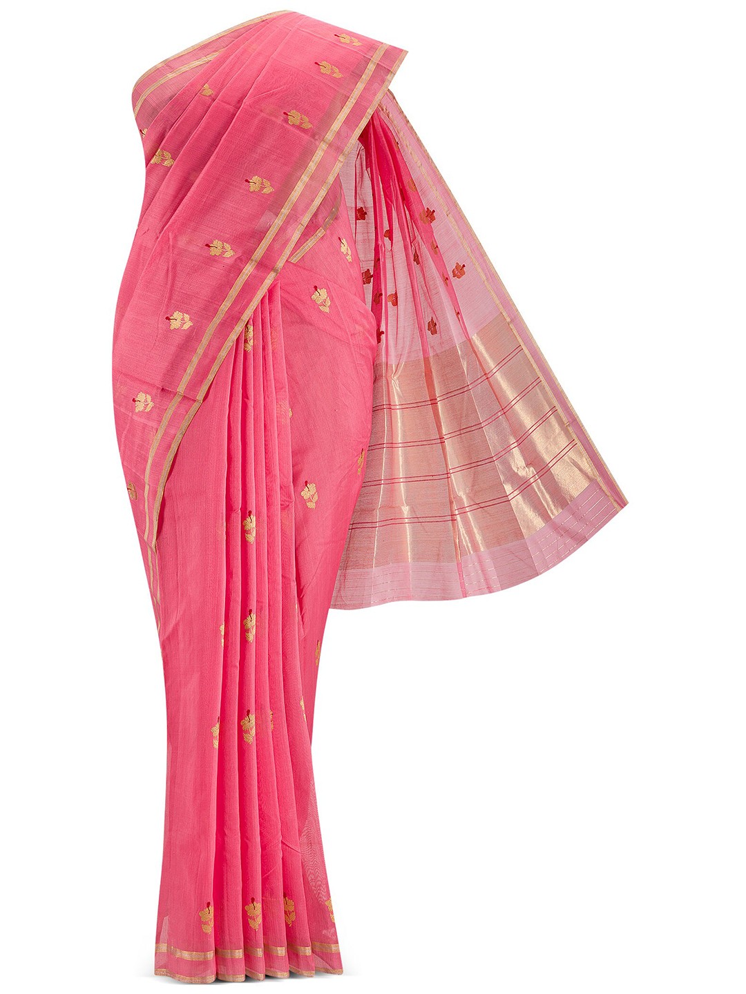 

Nalli Next Pink & Cream-Coloured Woven Design Zari Silk Cotton Chanderi Saree